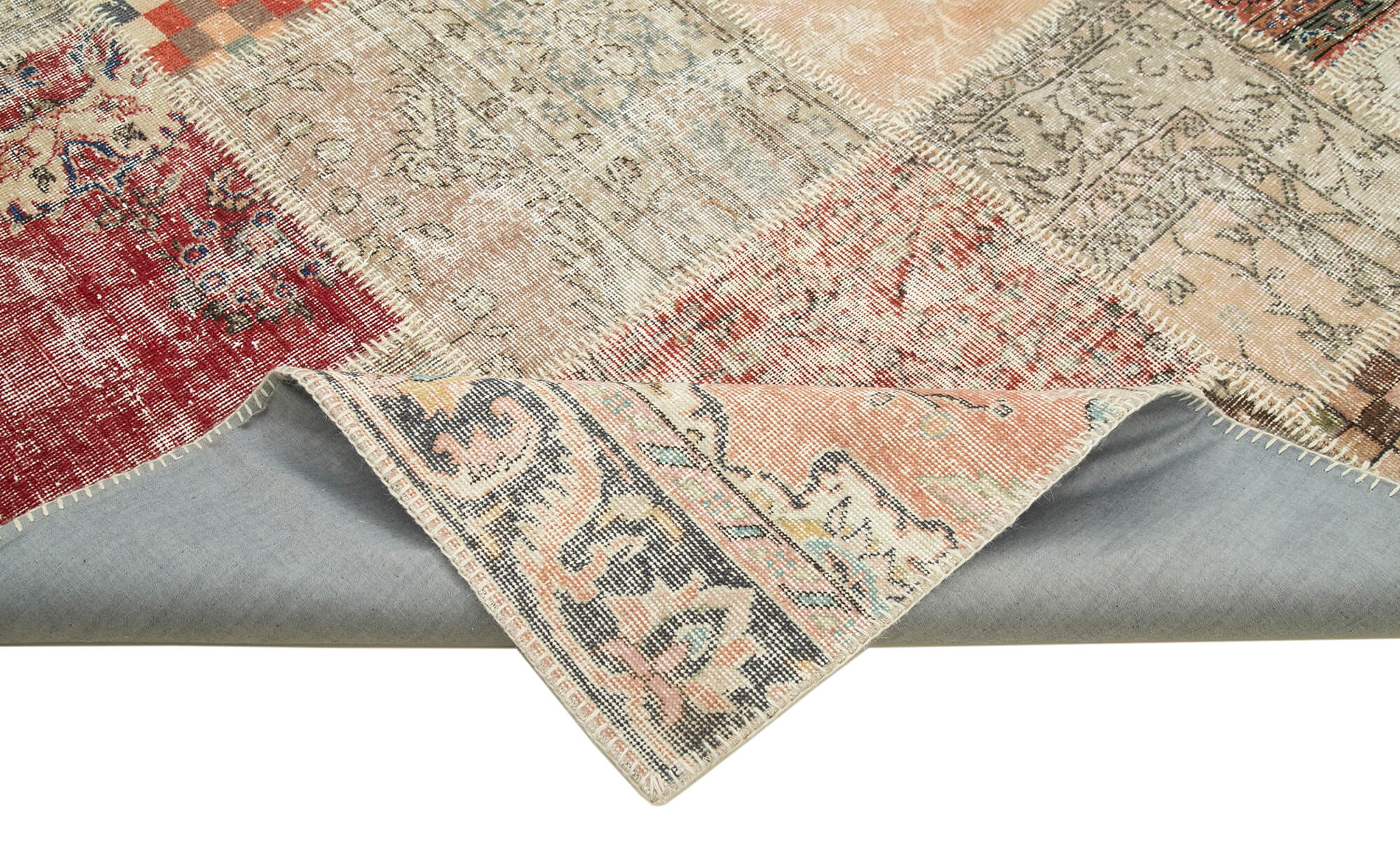Handmade Area Rug - Blue Patchwork Cotton Wool Vintage Handwoven Carpet 8'3" x 9'9"