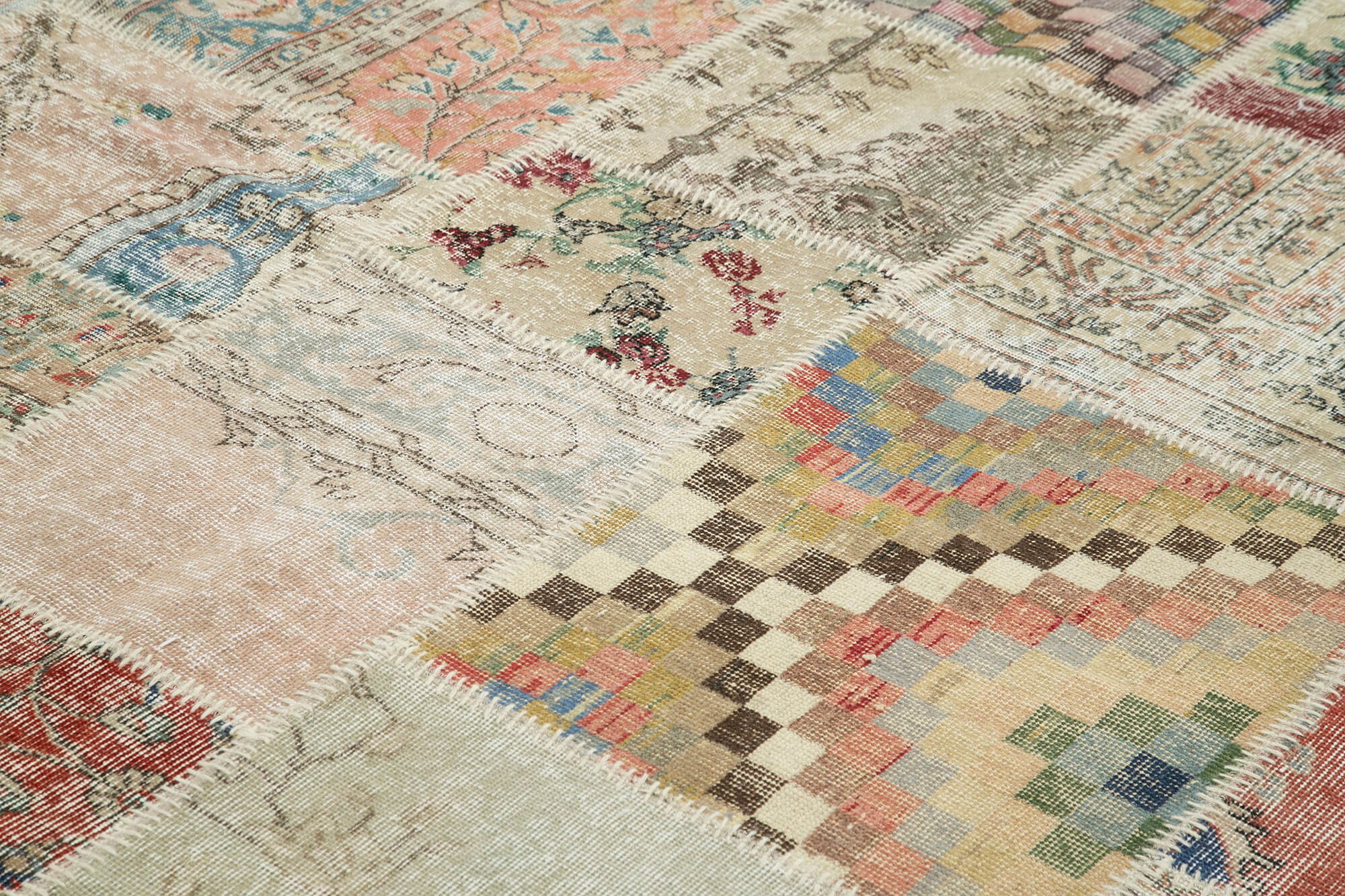 Handmade Patchwork Rug - Blue Area Rug Cotton Wool, Vintage Turkish Carpet 8'2"x9'11"
