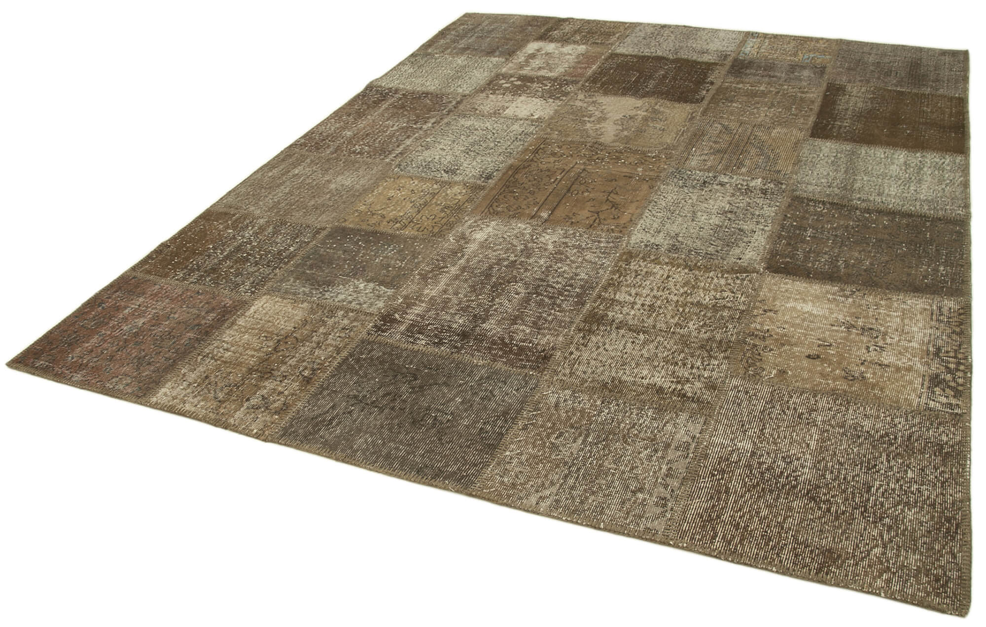 Handmade Area Rug - Kirk Yama Brown Patchwork Cotton Wool 7'10''x10'0''