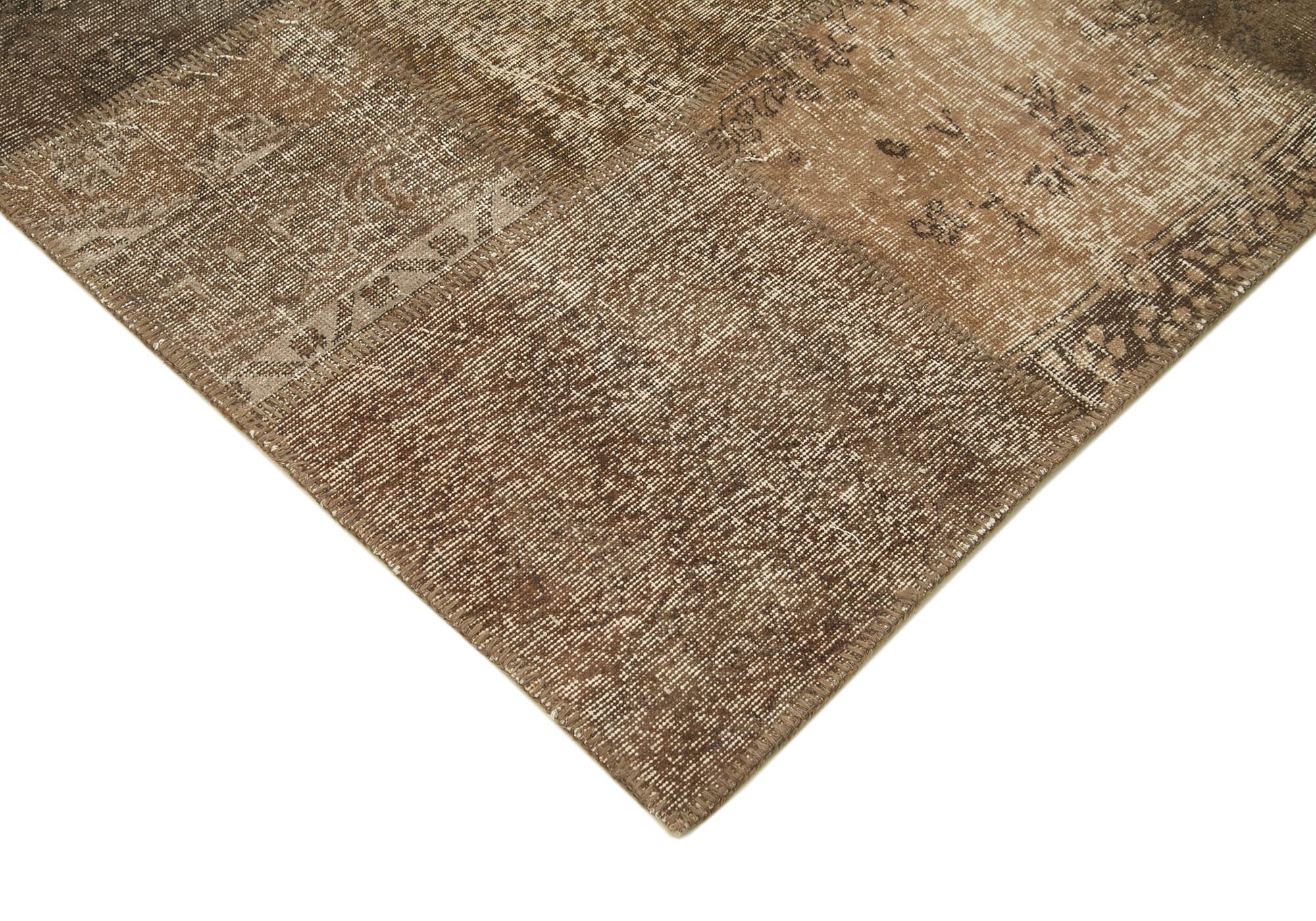 Handmade Area Rug - Kirk Yama Brown Patchwork Cotton Wool 7'10''x10'0''