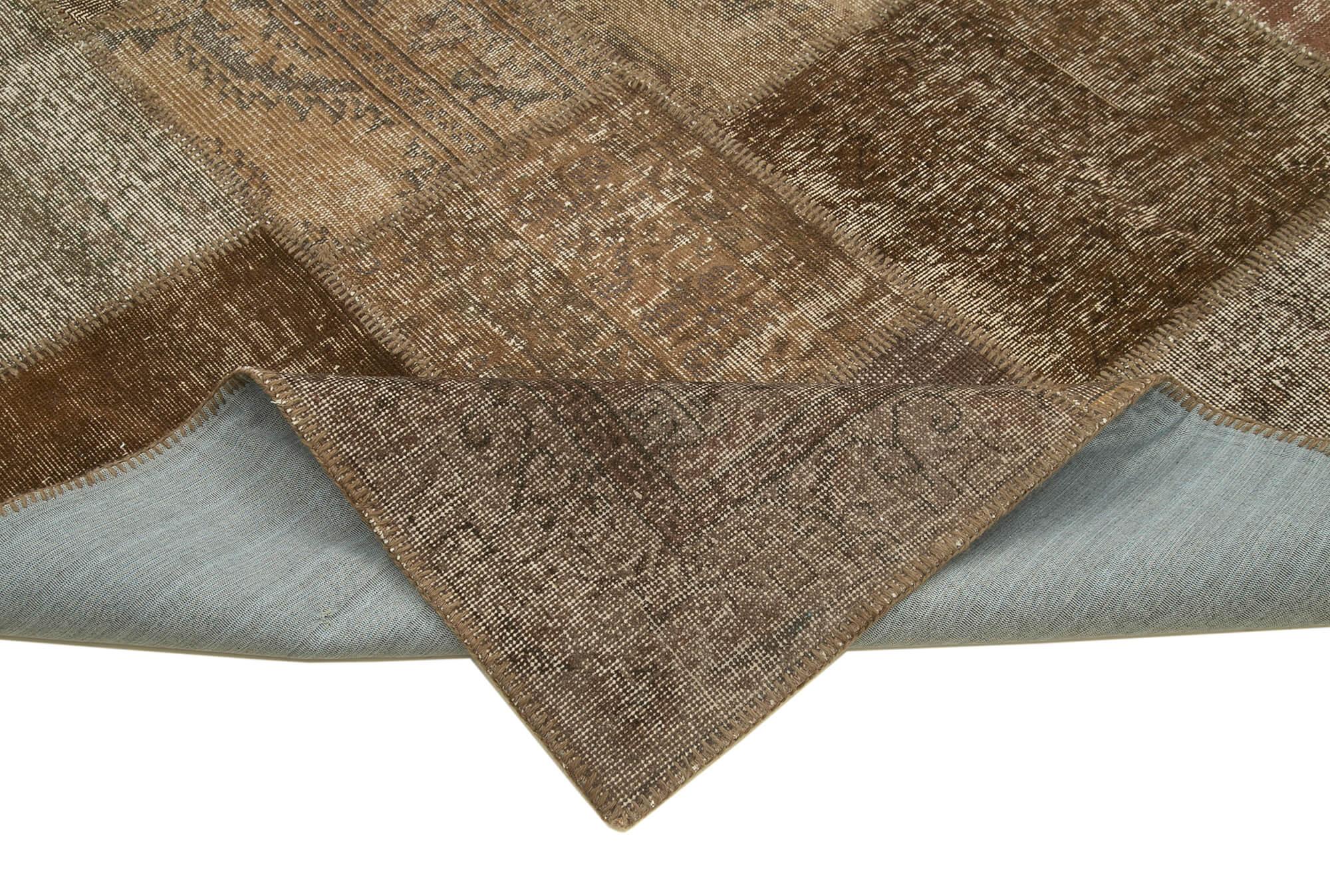 Handmade Area Rug - Kirk Yama Brown Patchwork Cotton Wool 7'10''x10'0''