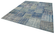 Handmade Patchwork Rug – Kirk Yama Blue Cotton Wool Vintage Area Rug 8'0''x9'8''