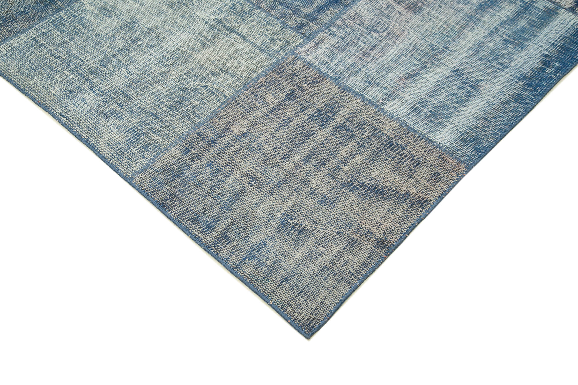 Handmade Patchwork Rug – Kirk Yama Blue Cotton Wool Vintage Area Rug 8'0''x9'8''