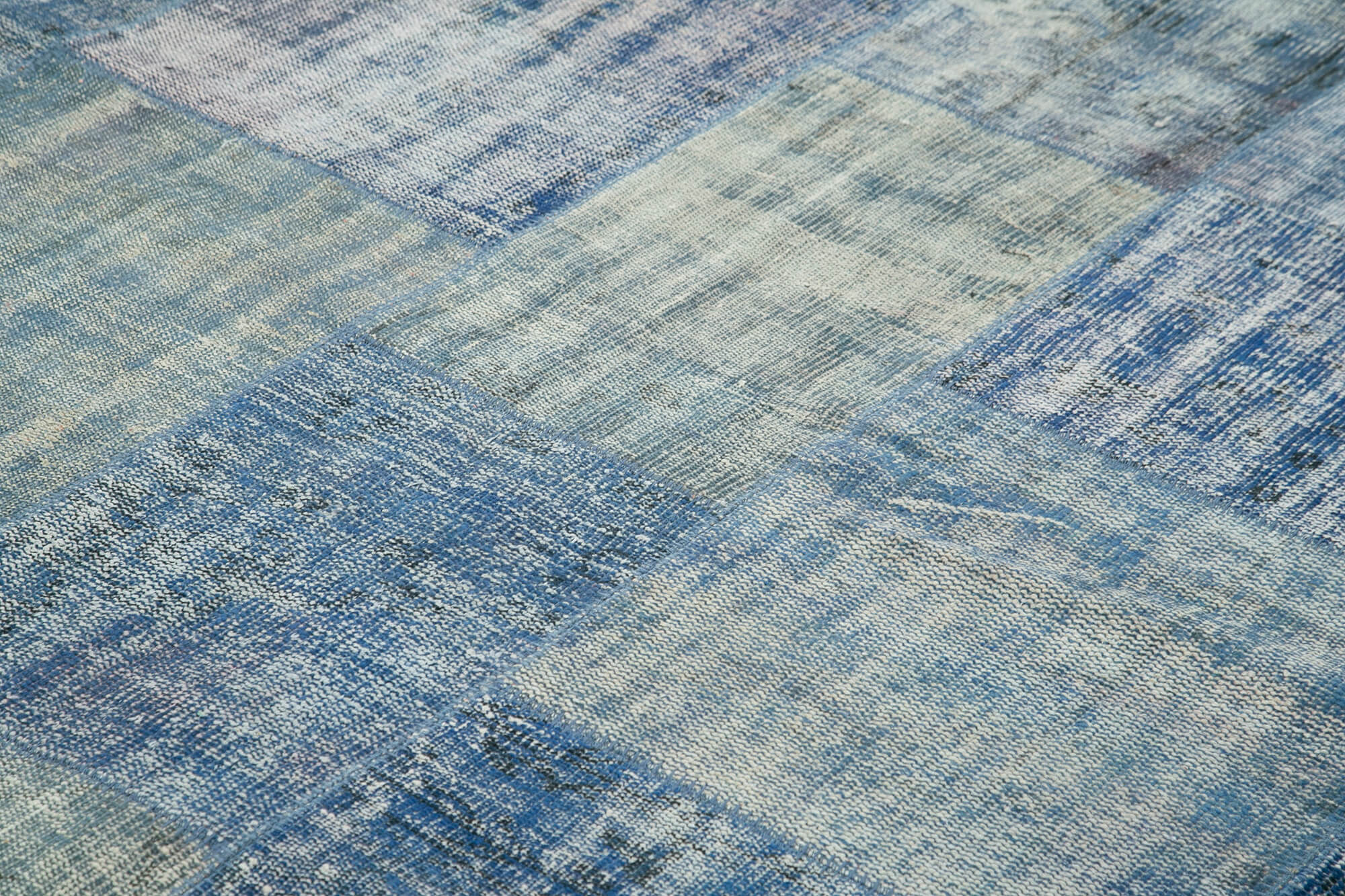 Handmade Patchwork Rug – Kirk Yama Blue Cotton Wool Vintage Area Rug 8'0''x9'8''
