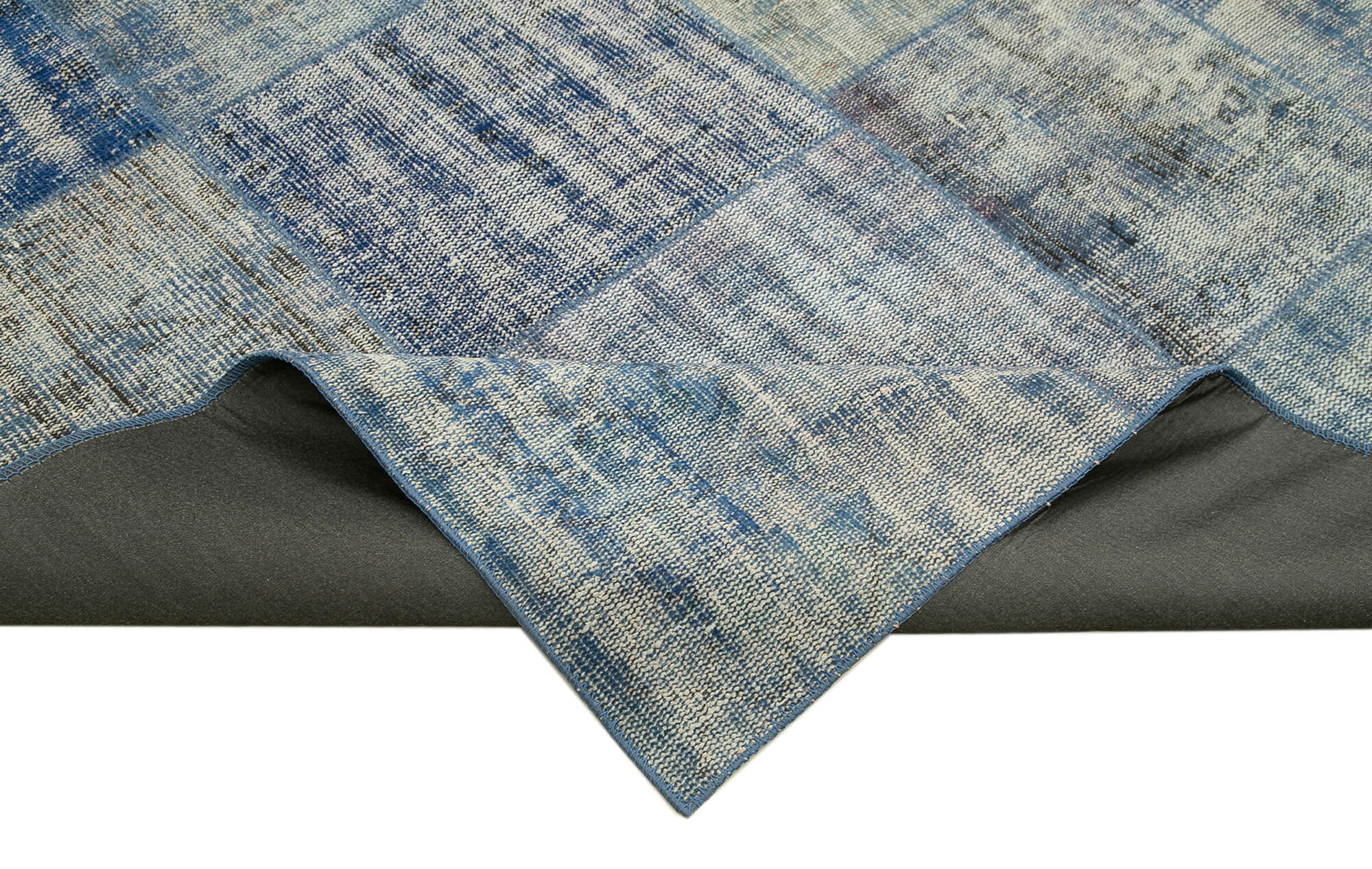 Handmade Patchwork Rug – Kirk Yama Blue Cotton Wool Vintage Area Rug 8'0''x9'8''