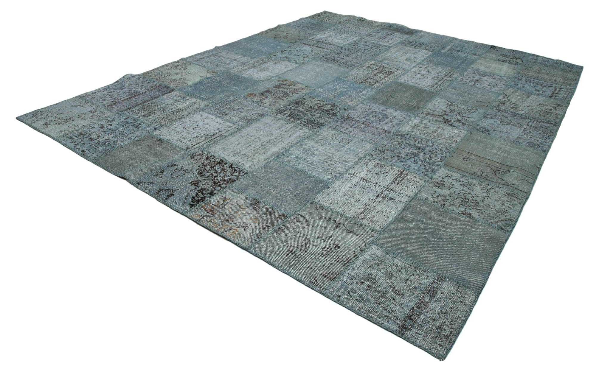 Handmade Patchwork Rug - Blue Cotton Wool Area Rug 9'10''x13'1'' | Durable Turkish Carpet