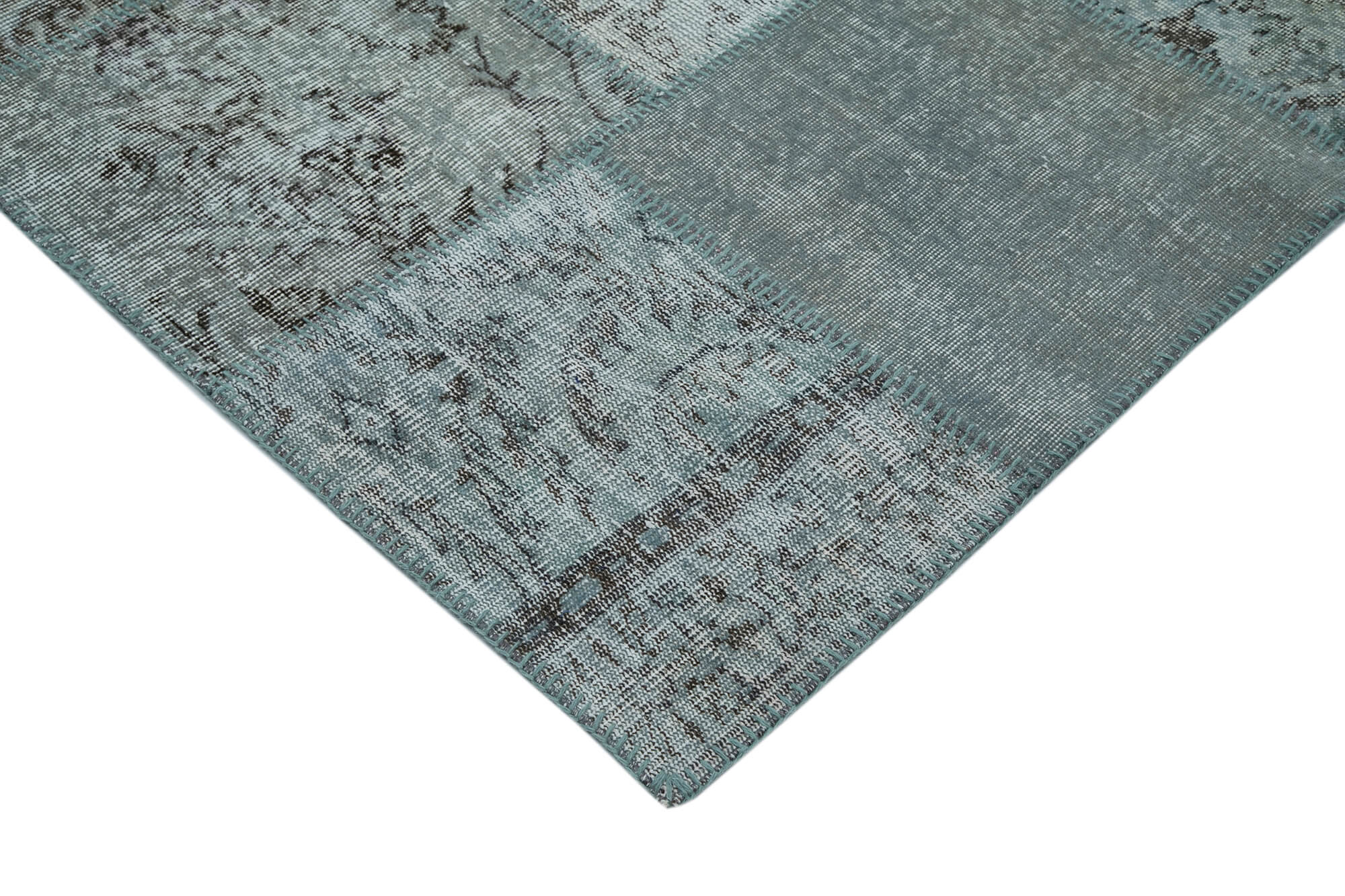 Handmade Patchwork Rug - Blue Cotton Wool Area Rug 9'10''x13'1'' | Durable Turkish Carpet