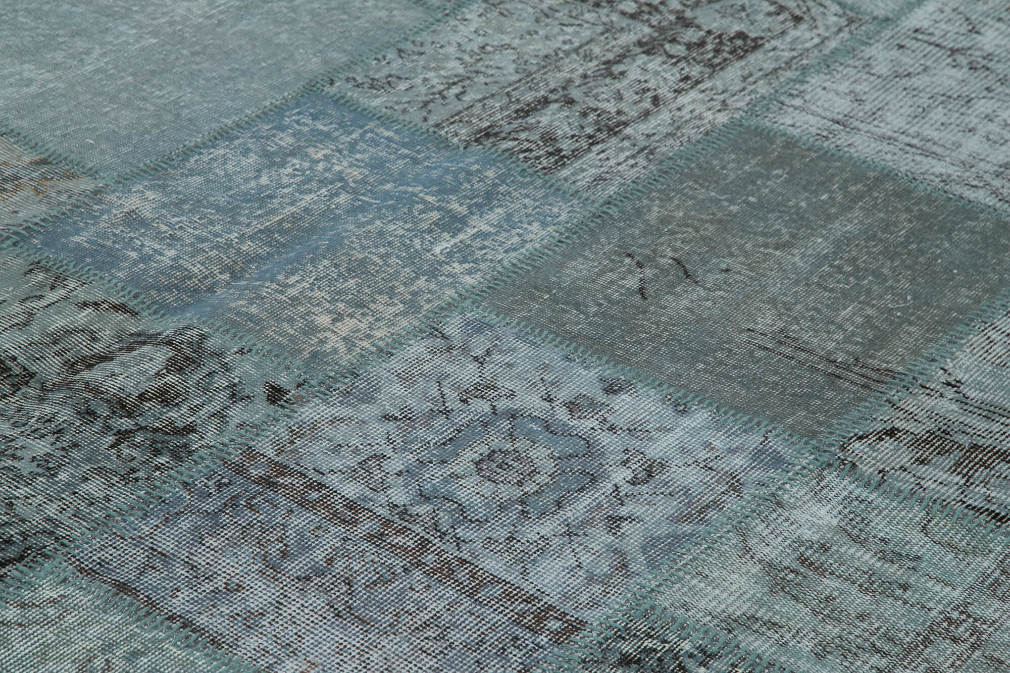 Handmade Patchwork Rug - Blue Cotton Wool Area Rug 9'10''x13'1'' | Durable Turkish Carpet