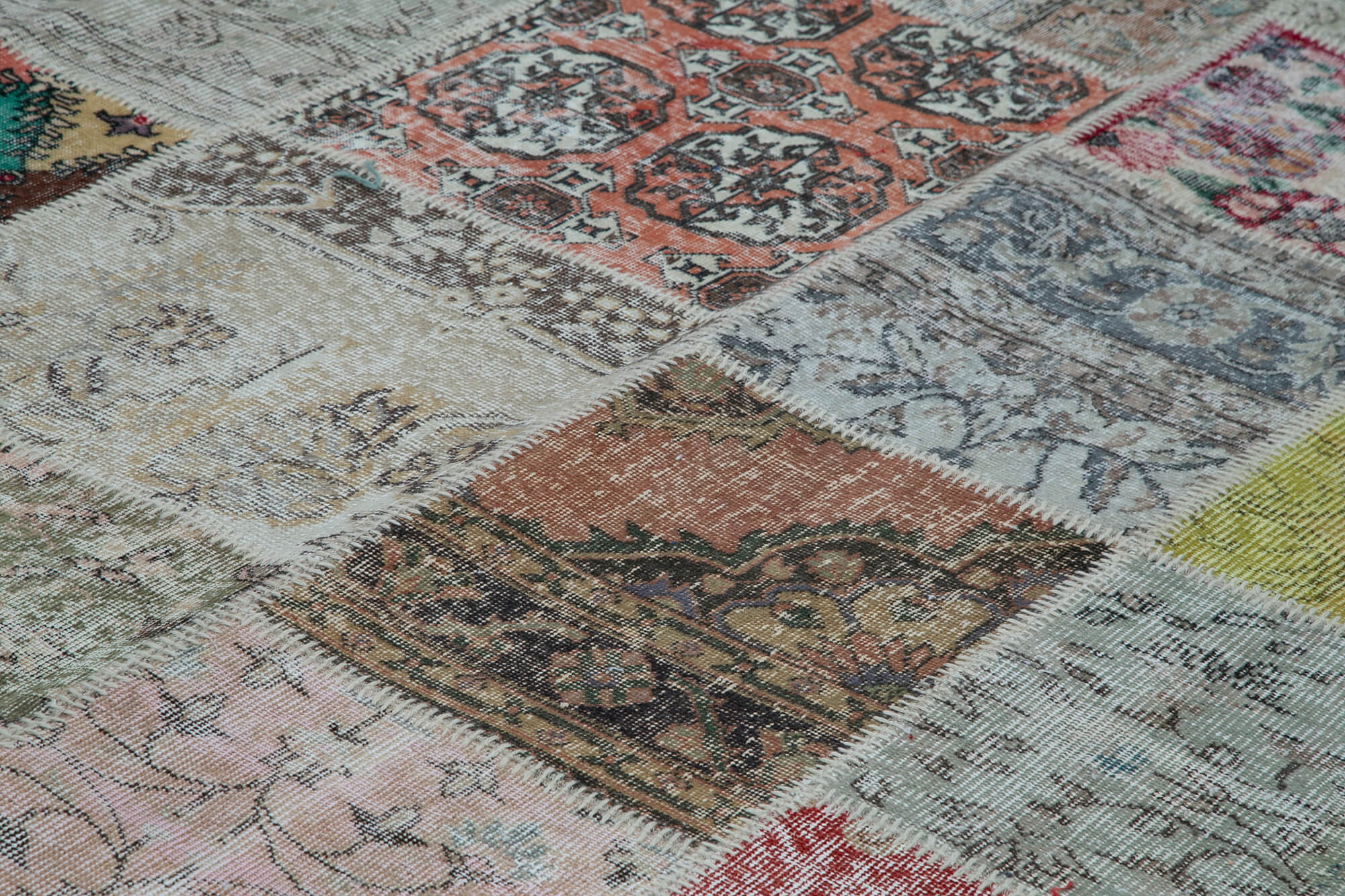 Handmade Area Rug - Blue Patchwork Cotton Wool Vintage Turkish Carpet 9'10''x13'2''
