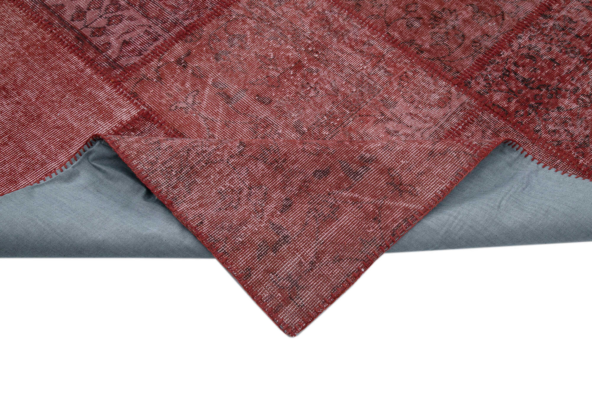 Handmade Area Rug - Red Patchwork Cotton Wool Vintage Turkish Carpet 10x13 Ft