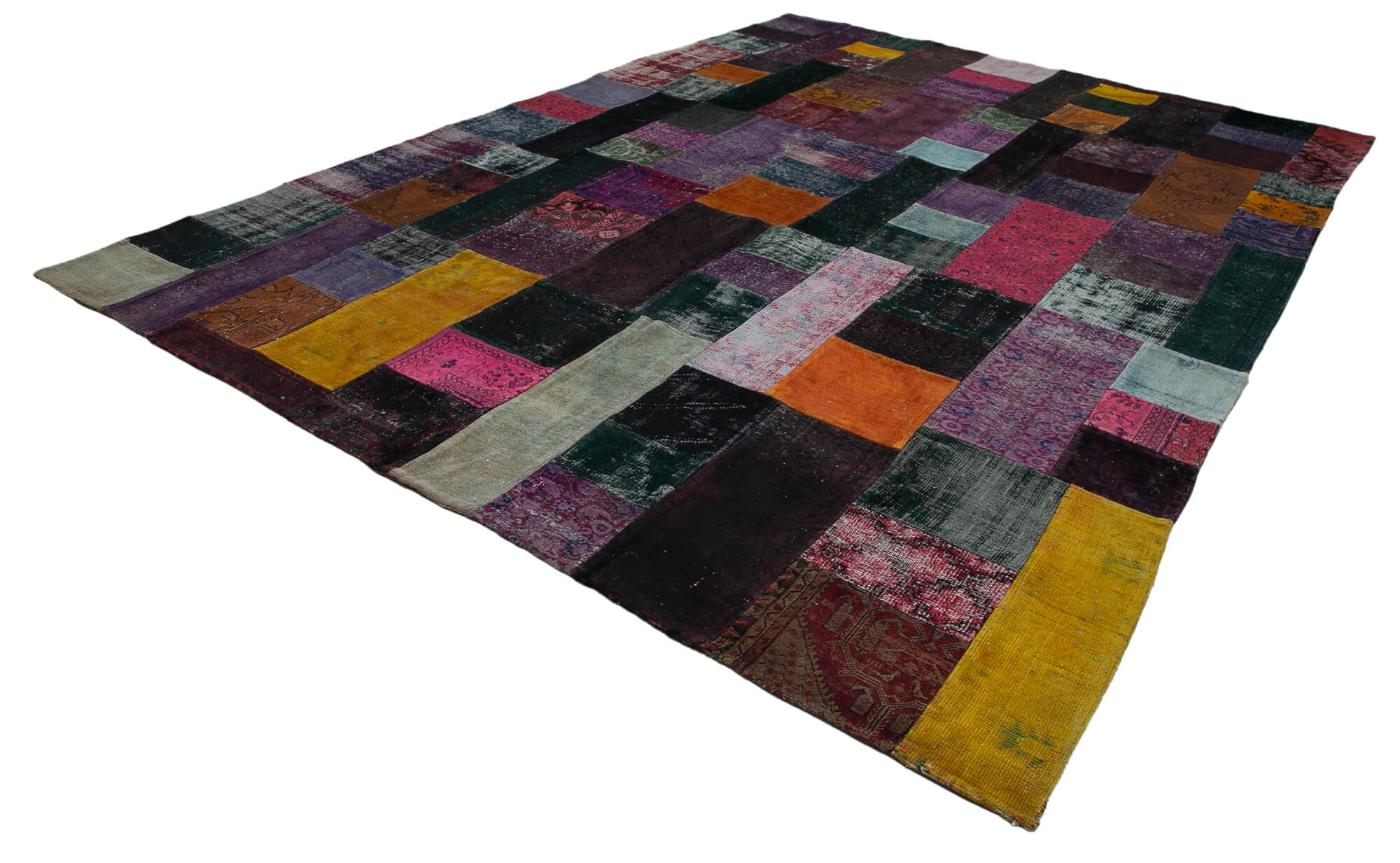 Handmade Patchwork Rug - Blue Area Rug Cotton Wool Vintage Handwoven Carpet 9'7"x13'3"