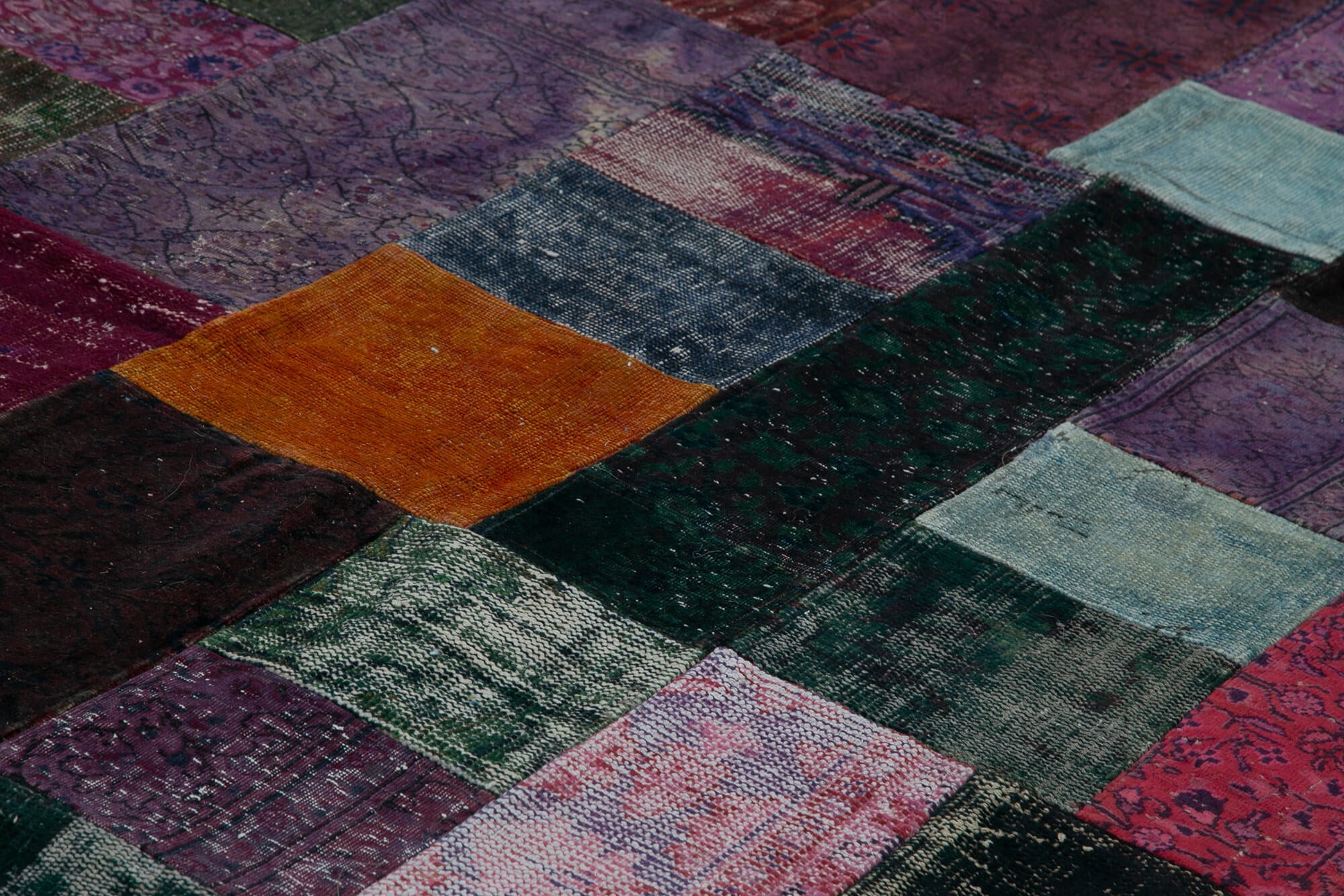 Handmade Patchwork Rug - Blue Area Rug Cotton Wool Vintage Handwoven Carpet 9'7"x13'3"