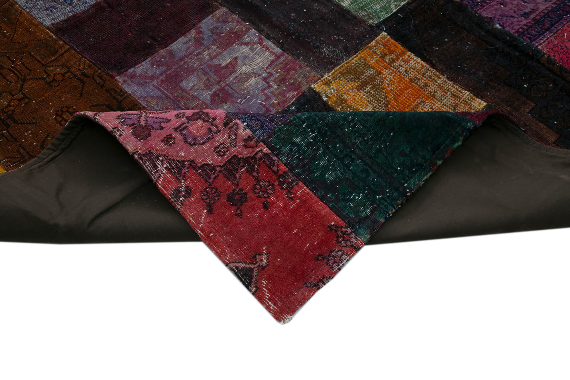 Handmade Patchwork Rug - Blue Area Rug Cotton Wool Vintage Handwoven Carpet 9'7"x13'3"