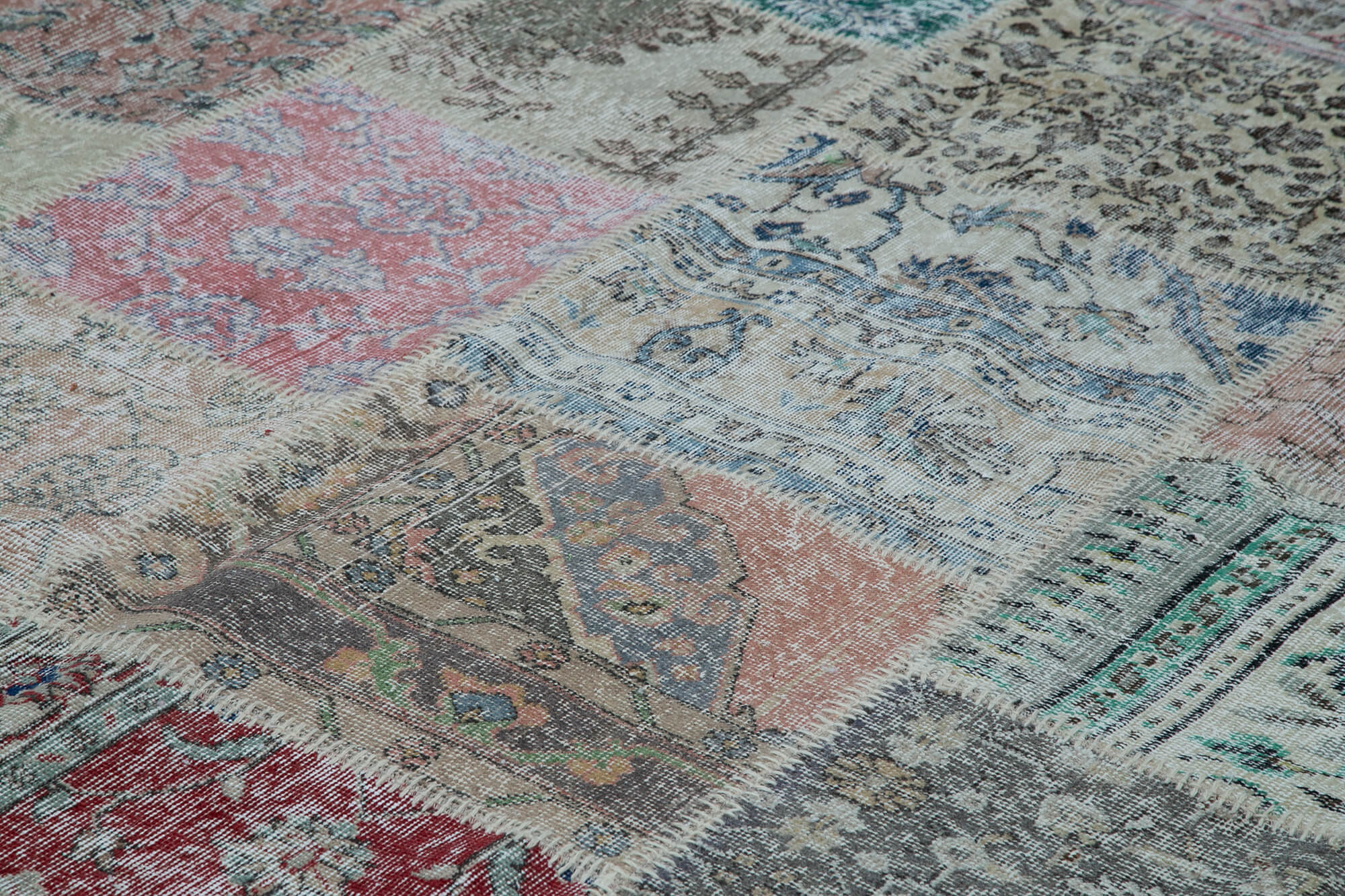 Kirk Yama Blue Patchwork Cotton Wool Handmade Area Rug 9'10'' x 13'2''