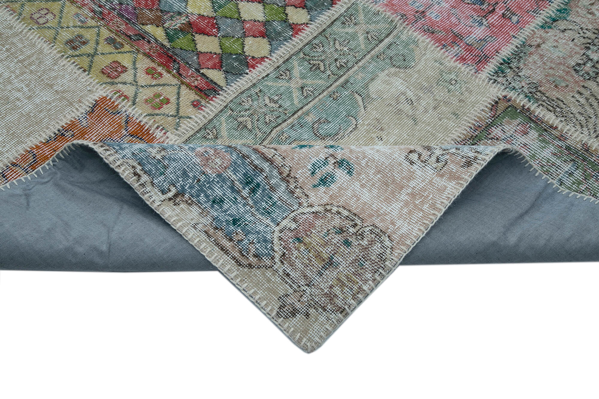 Kirk Yama Blue Patchwork Cotton Wool Handmade Area Rug 9'10'' x 13'2''