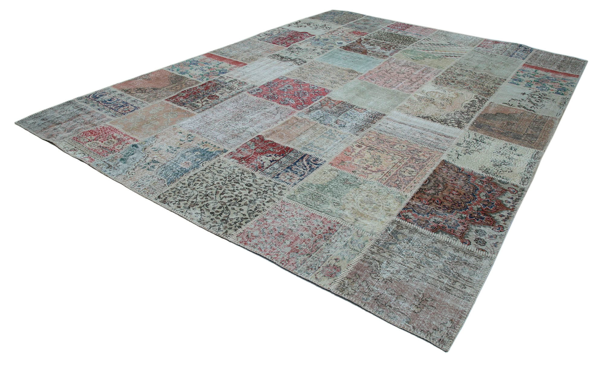 Handmade Patchwork Rug – Blue Area Rug Cotton Wool Durable Living Room Carpet 9'10''x13'3''