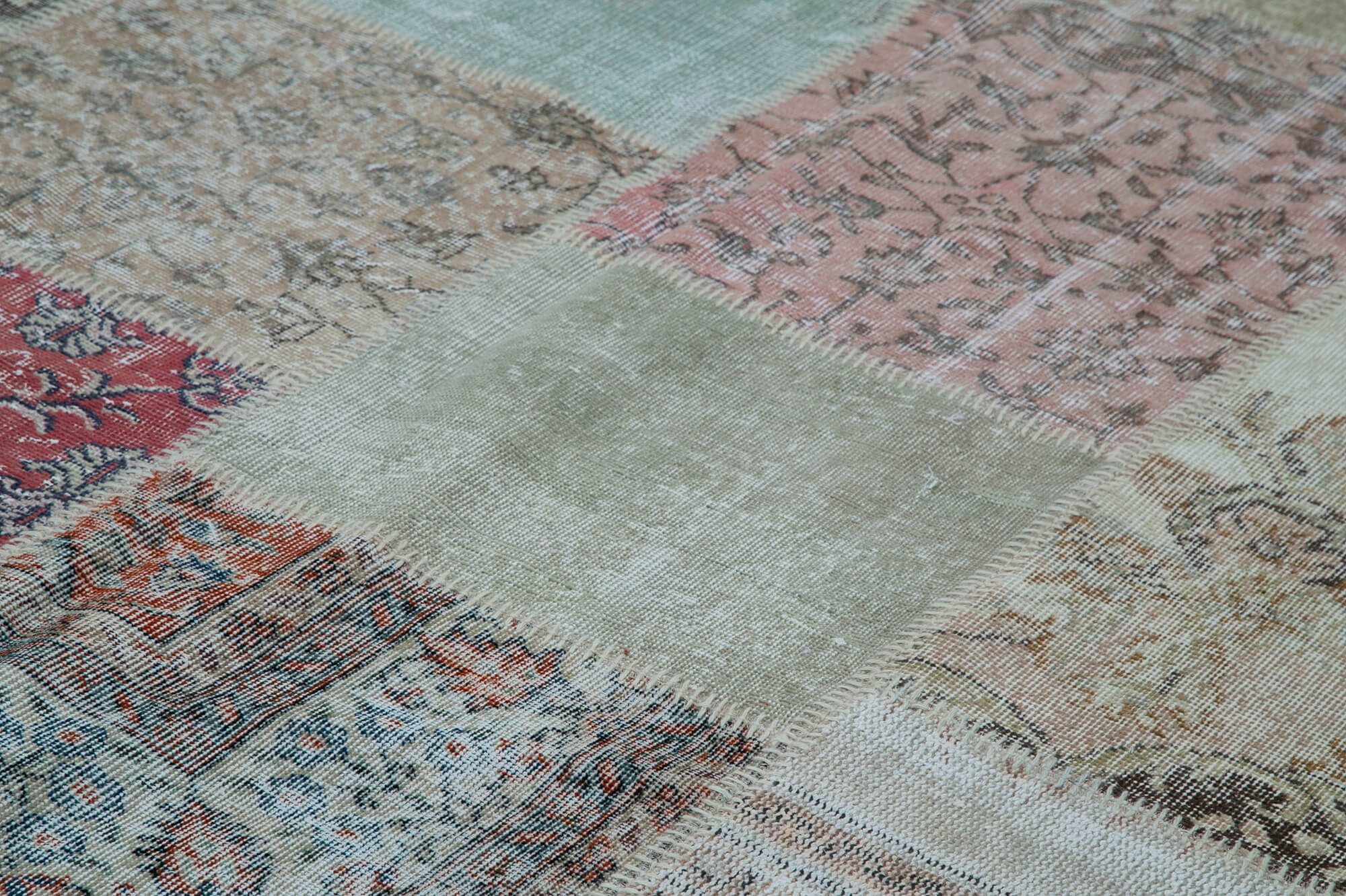 Handmade Patchwork Rug – Blue Area Rug Cotton Wool Durable Living Room Carpet 9'10''x13'3''