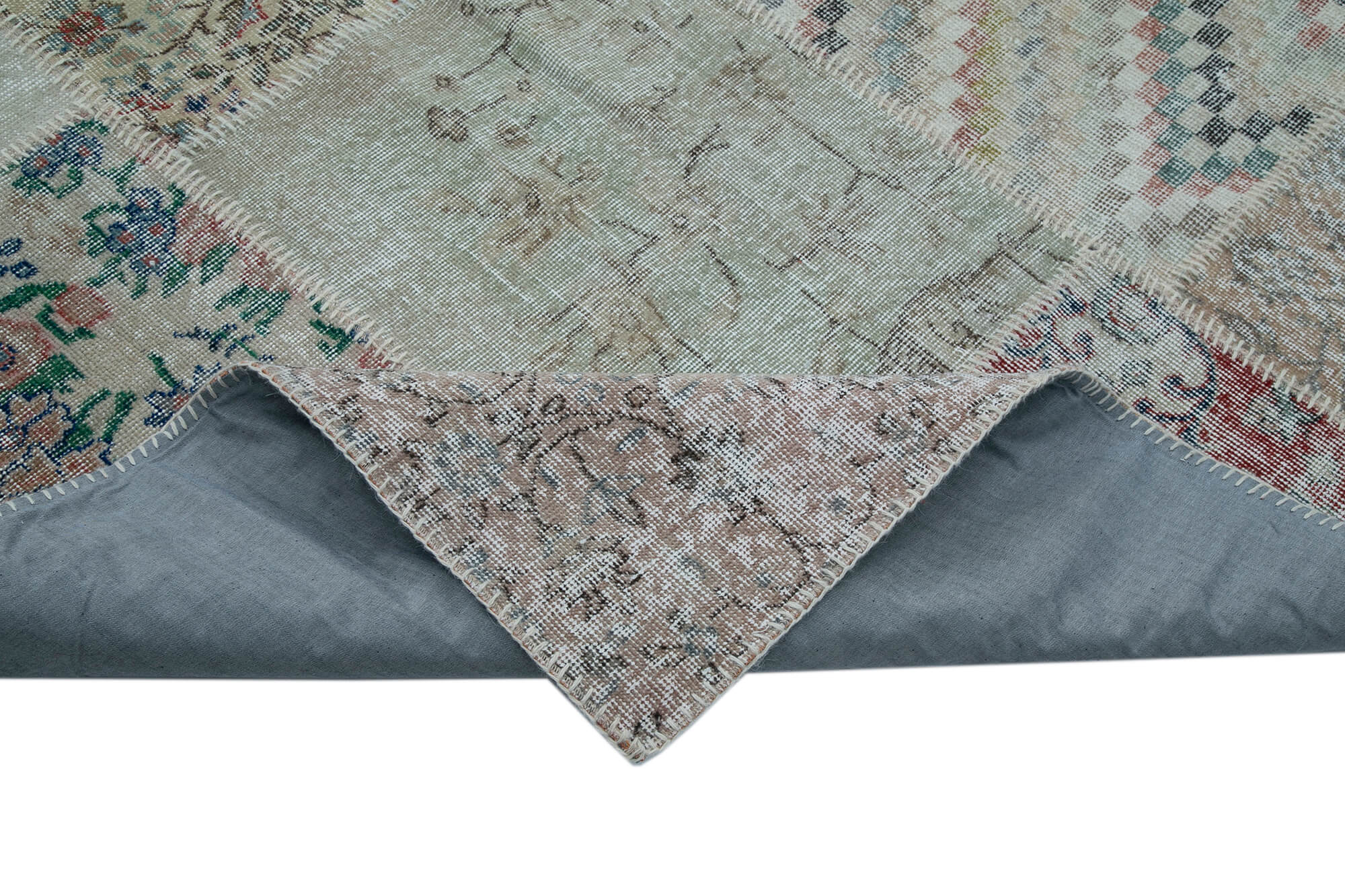 Handmade Patchwork Rug – Blue Area Rug Cotton Wool Durable Living Room Carpet 9'10''x13'3''