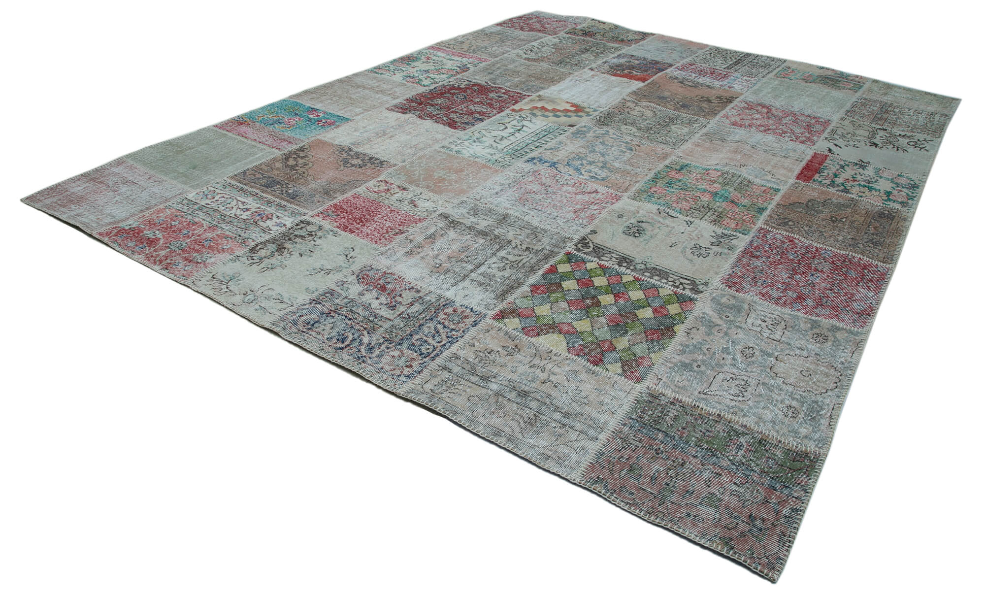 Handmade Area Rug – Blue Patchwork Cotton Wool Carpet 9'11'' x 13'3'' by Agacan