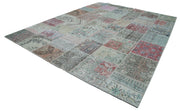 Handmade Patchwork Area Rug - Blue Vintage Turkish Rug Cotton Wool Blend 9'10''x13'1''