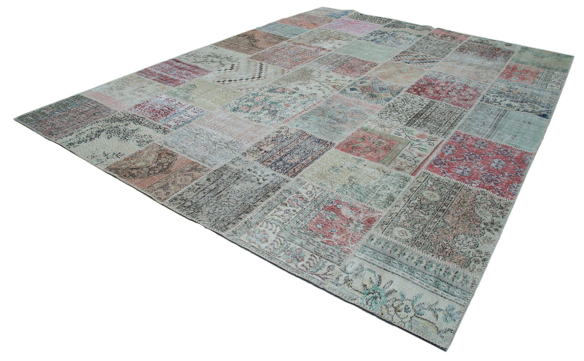 Handmade Patchwork Area Rug - Blue Vintage Turkish Rug Cotton Wool Blend 9'10''x13'1''