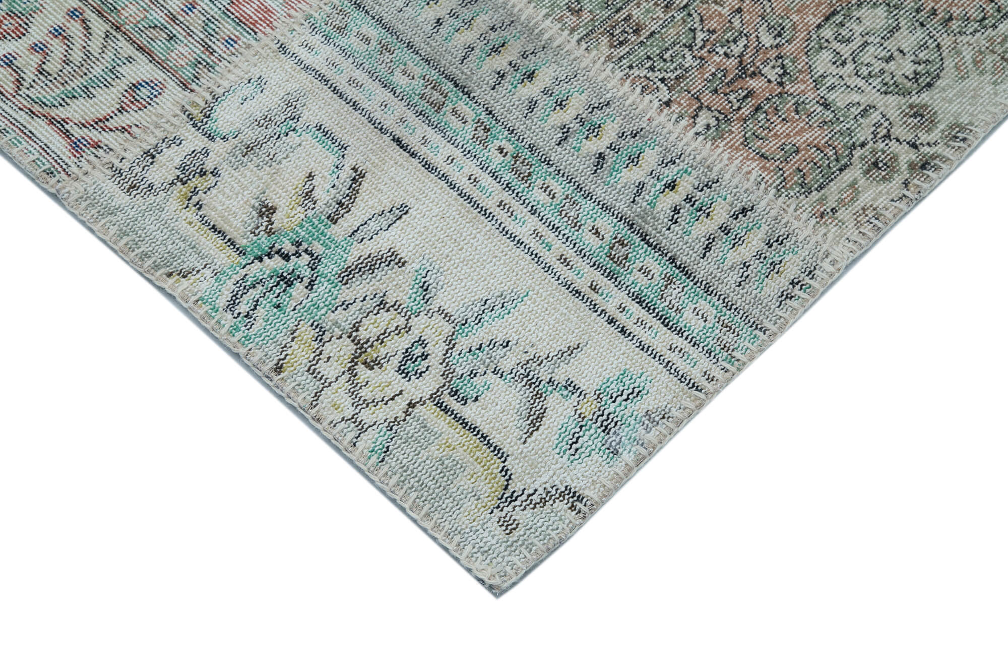 Handmade Patchwork Area Rug - Blue Vintage Turkish Rug Cotton Wool Blend 9'10''x13'1''