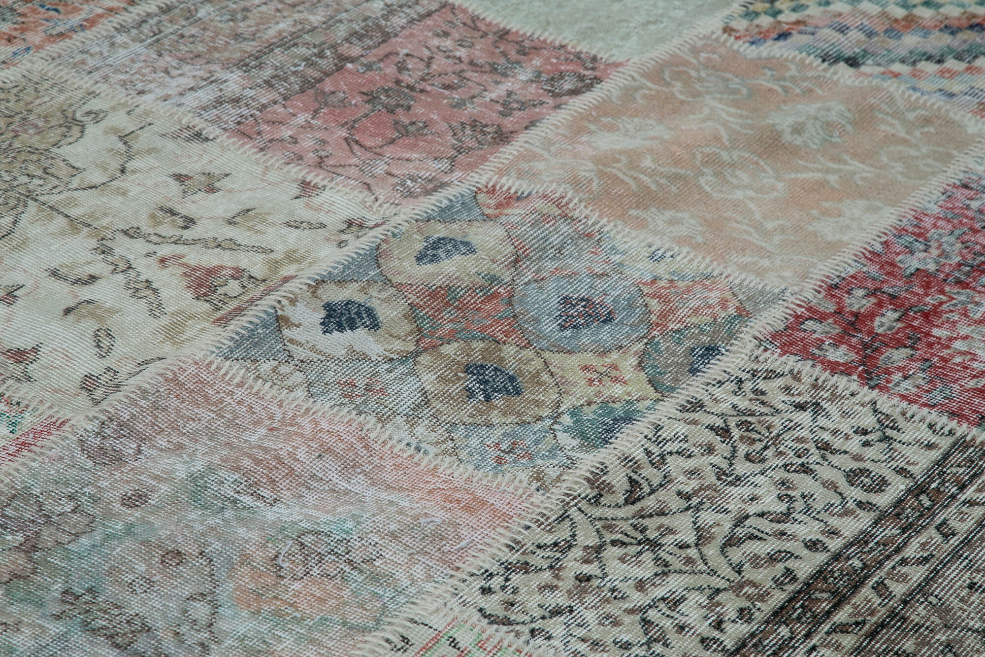 Handmade Patchwork Area Rug - Blue Vintage Turkish Rug Cotton Wool Blend 9'10''x13'1''