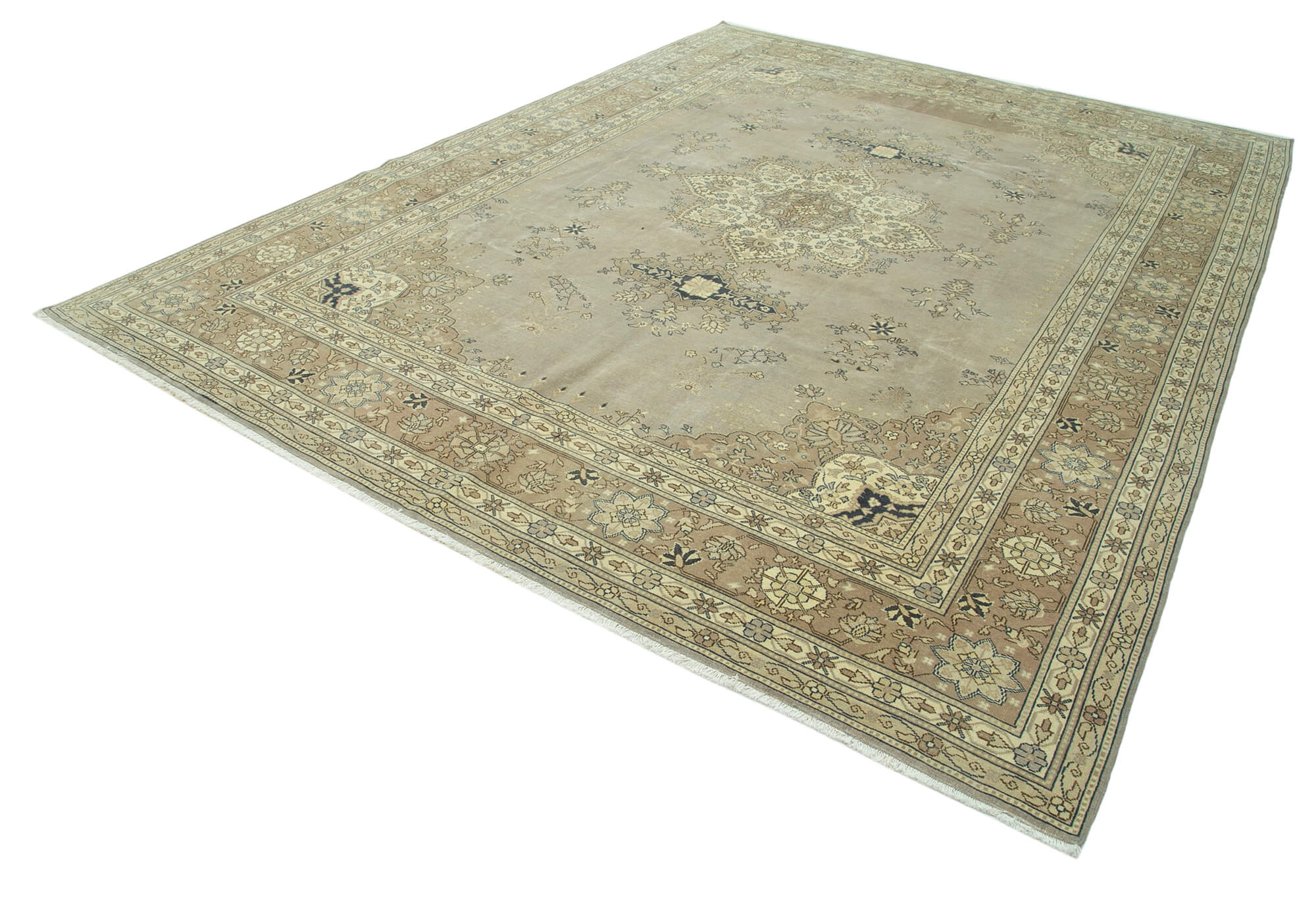 Handmade Wool Area Rug – Persian Classic Cotton Beige 9'0''x12'1'' Vintage Carpet