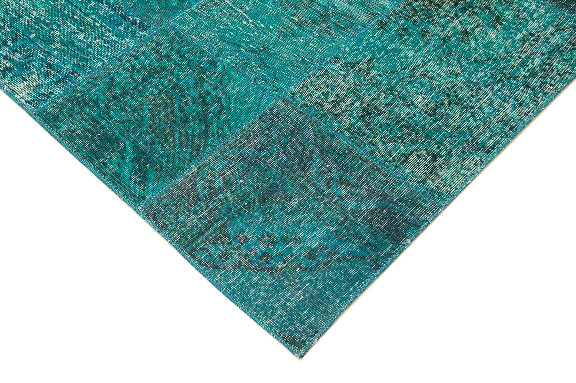 Handmade Area Rug - Turquoise Patchwork Cotton Wool Vintage Carpet 8'3''x9'10''