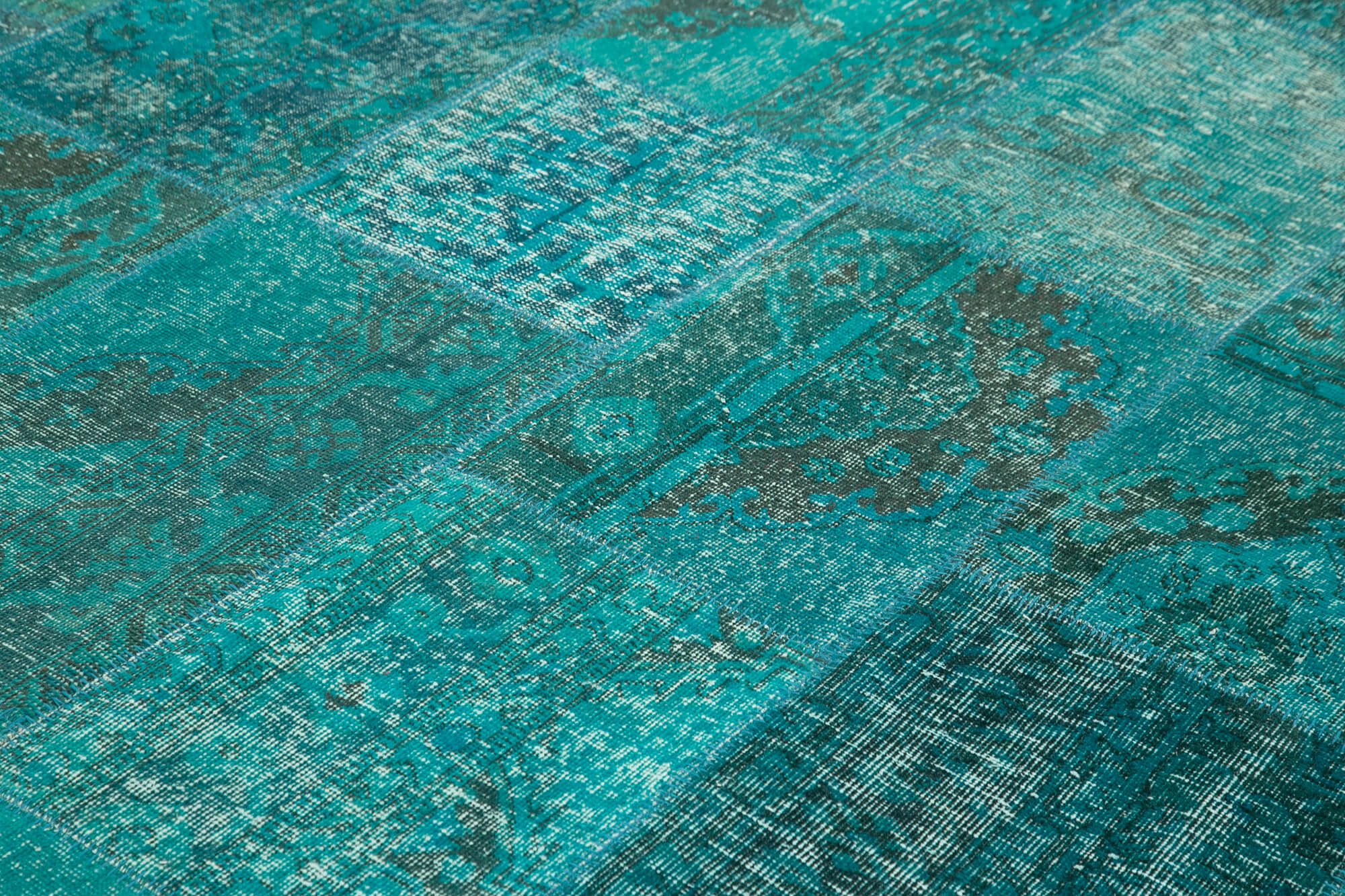 Handmade Area Rug - Turquoise Patchwork Cotton Wool Vintage Carpet 8'3''x9'10''