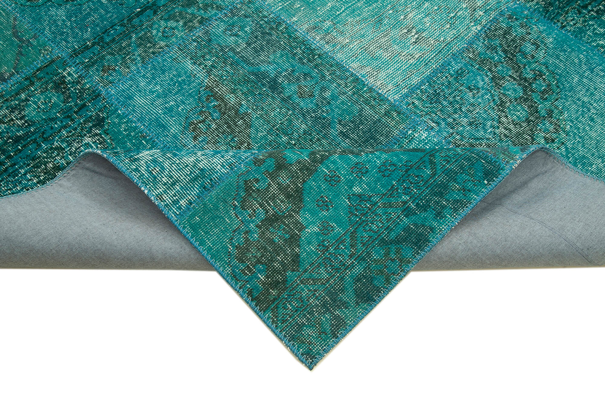 Handmade Area Rug - Turquoise Patchwork Cotton Wool Vintage Carpet 8'3''x9'10''