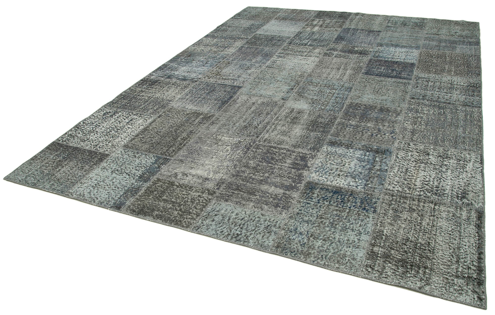 Handmade Patchwork Rug - Kirk Yama Grey Cotton Wool Carpet 8'2''x11'6''