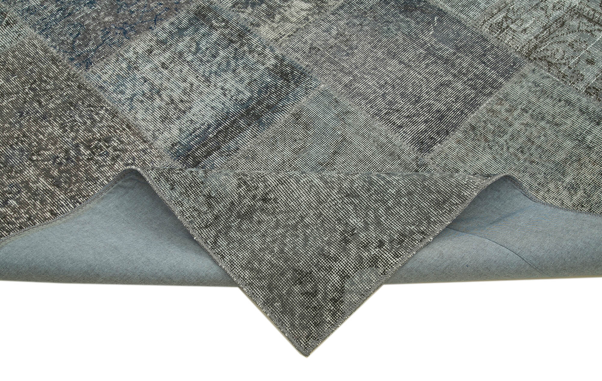 Handmade Patchwork Rug - Kirk Yama Grey Cotton Wool Carpet 8'2''x11'6''
