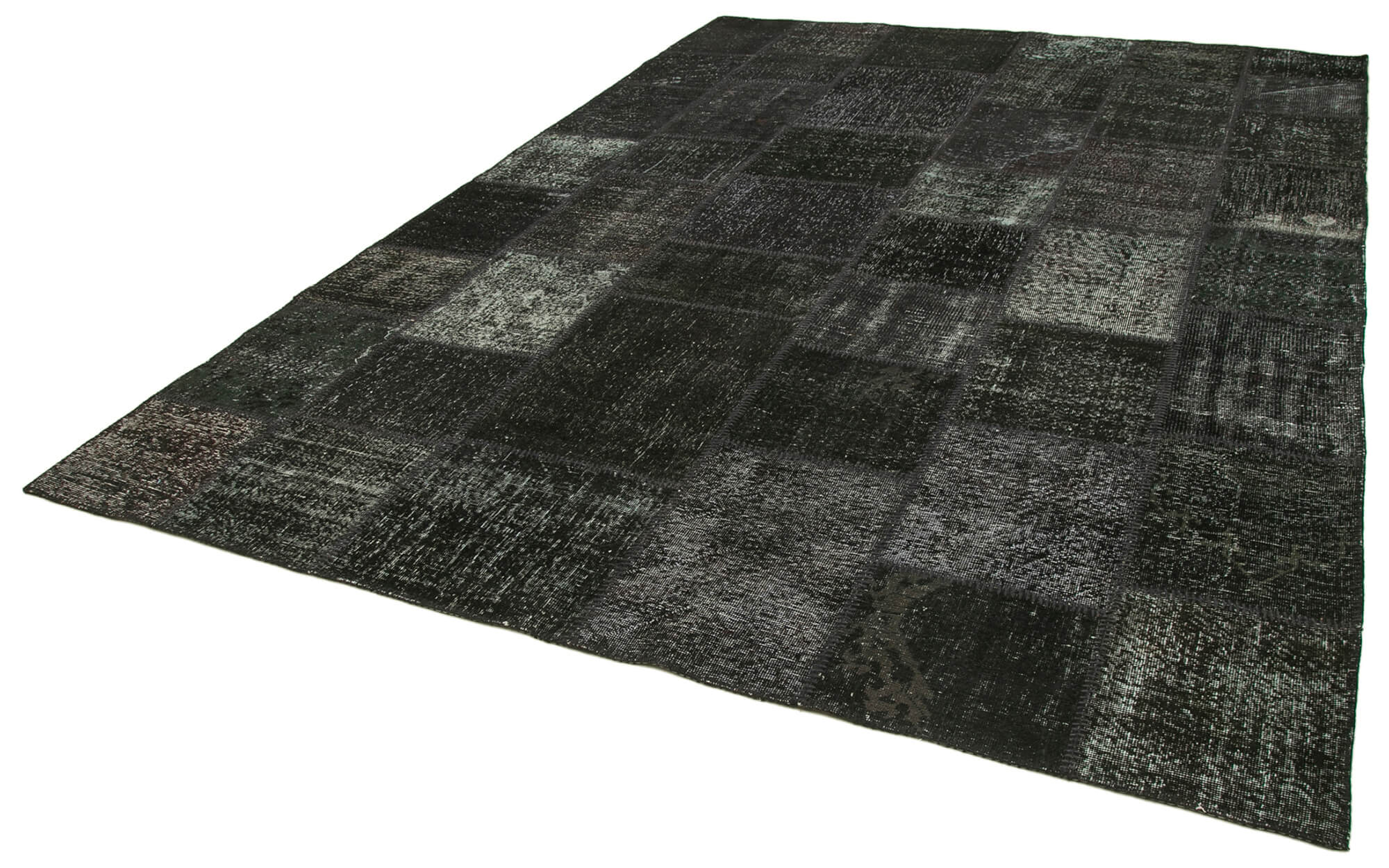 Handmade Patchwork Rug – Kirk Yama Black Cotton Wool Vintage Area Rug 8'2''x11'7''