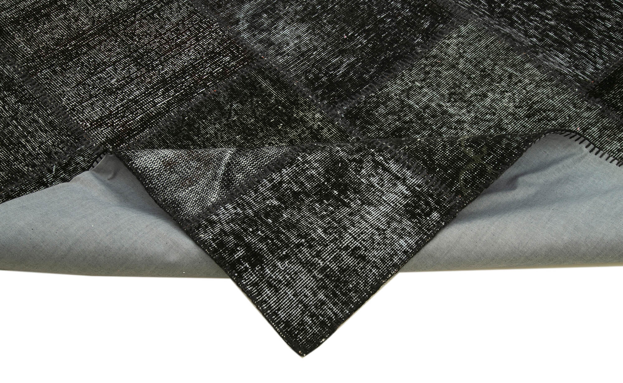 Handmade Patchwork Rug – Kirk Yama Black Cotton Wool Vintage Area Rug 8'2''x11'7''