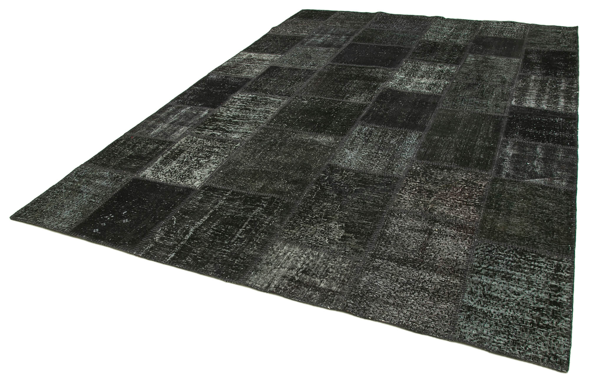 Handmade Patchwork Rug - Kirk Yama Black Cotton Wool Carpet 8'2''x11'7''