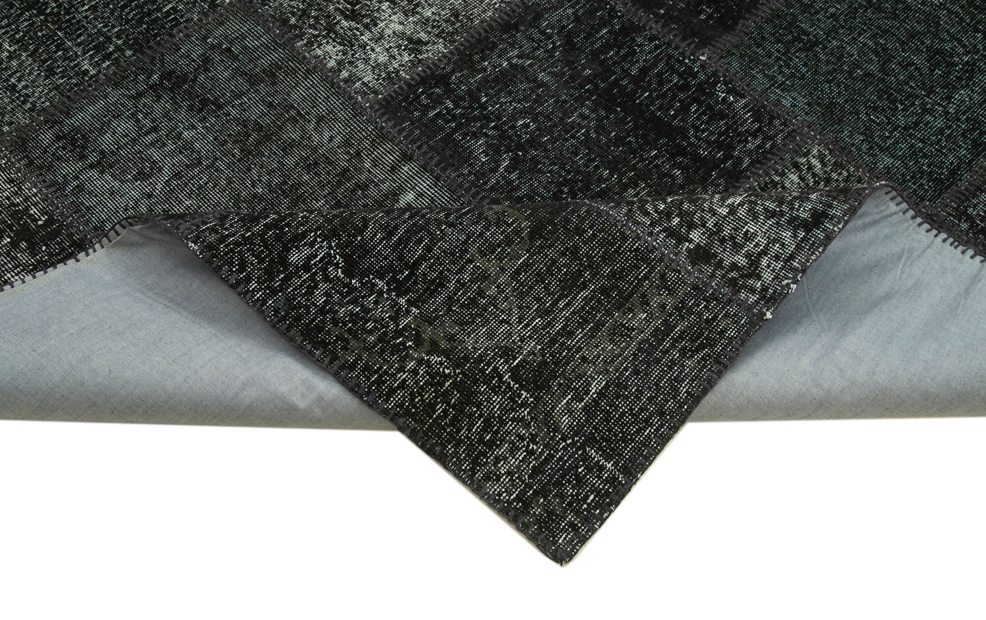 Handmade Patchwork Rug - Kirk Yama Black Cotton Wool Carpet 8'2''x11'7''