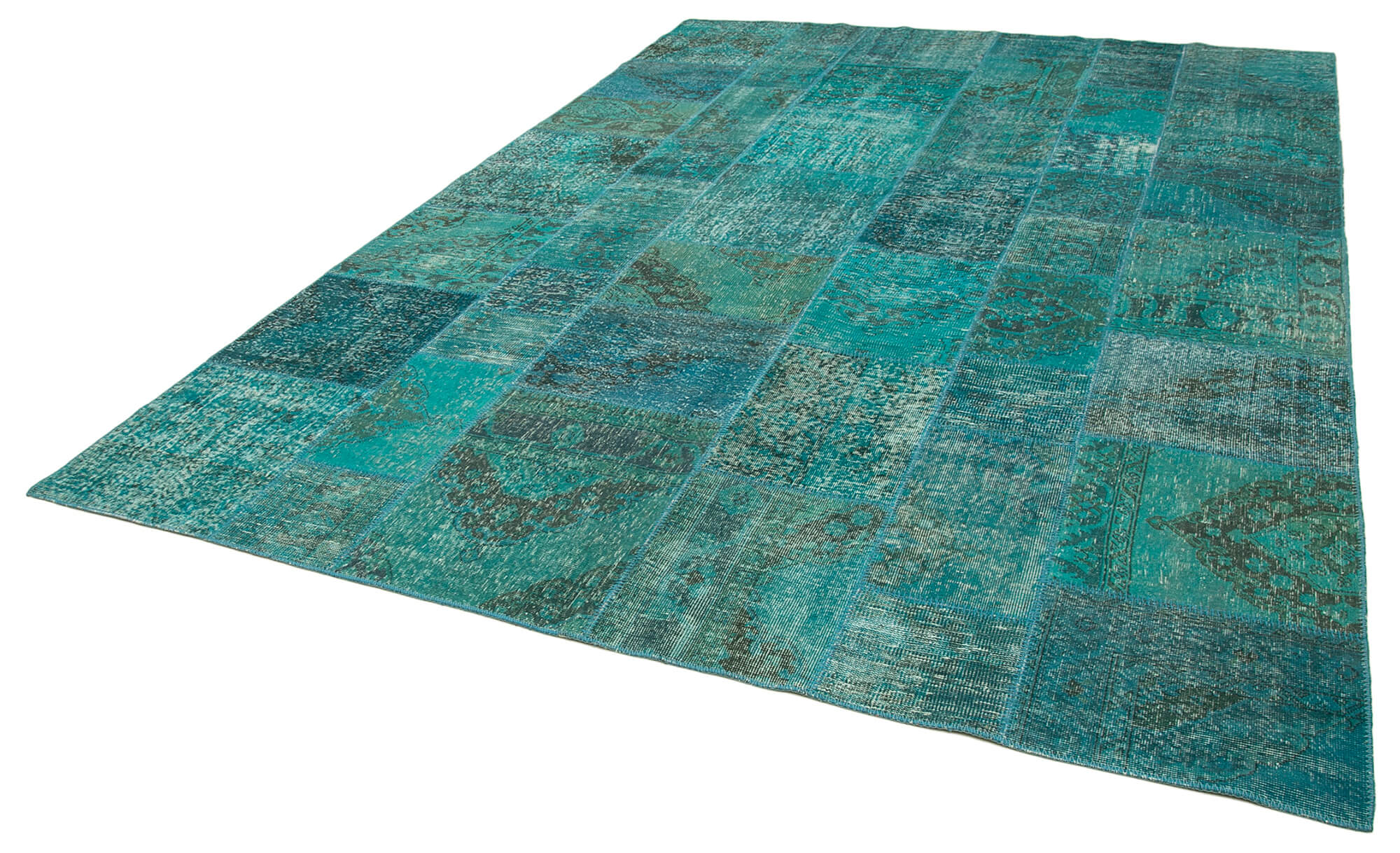 Handmade Area Rug - Turquoise Patchwork Cotton Wool Carpet 8'3''x11'6'' by Agacan
