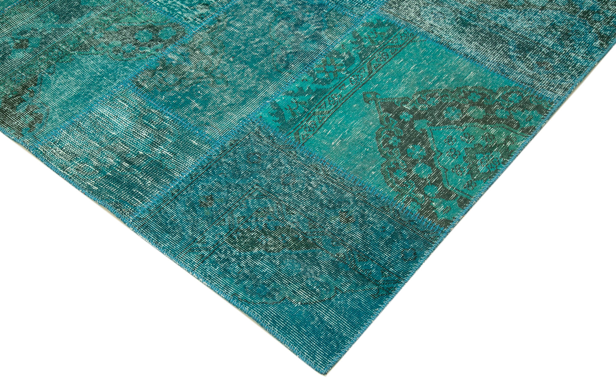 Handmade Area Rug - Turquoise Patchwork Cotton Wool Carpet 8'3''x11'6'' by Agacan