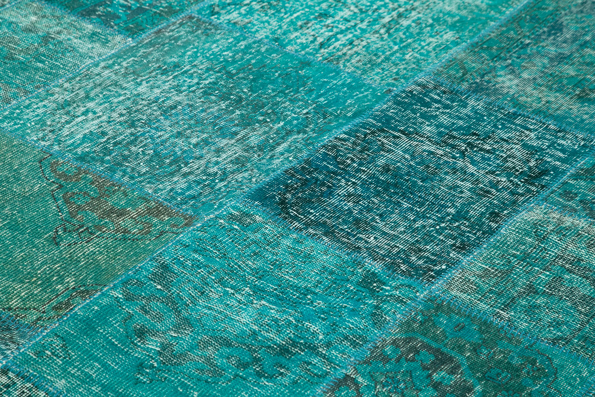 Handmade Area Rug - Turquoise Patchwork Cotton Wool Carpet 8'3''x11'6'' by Agacan
