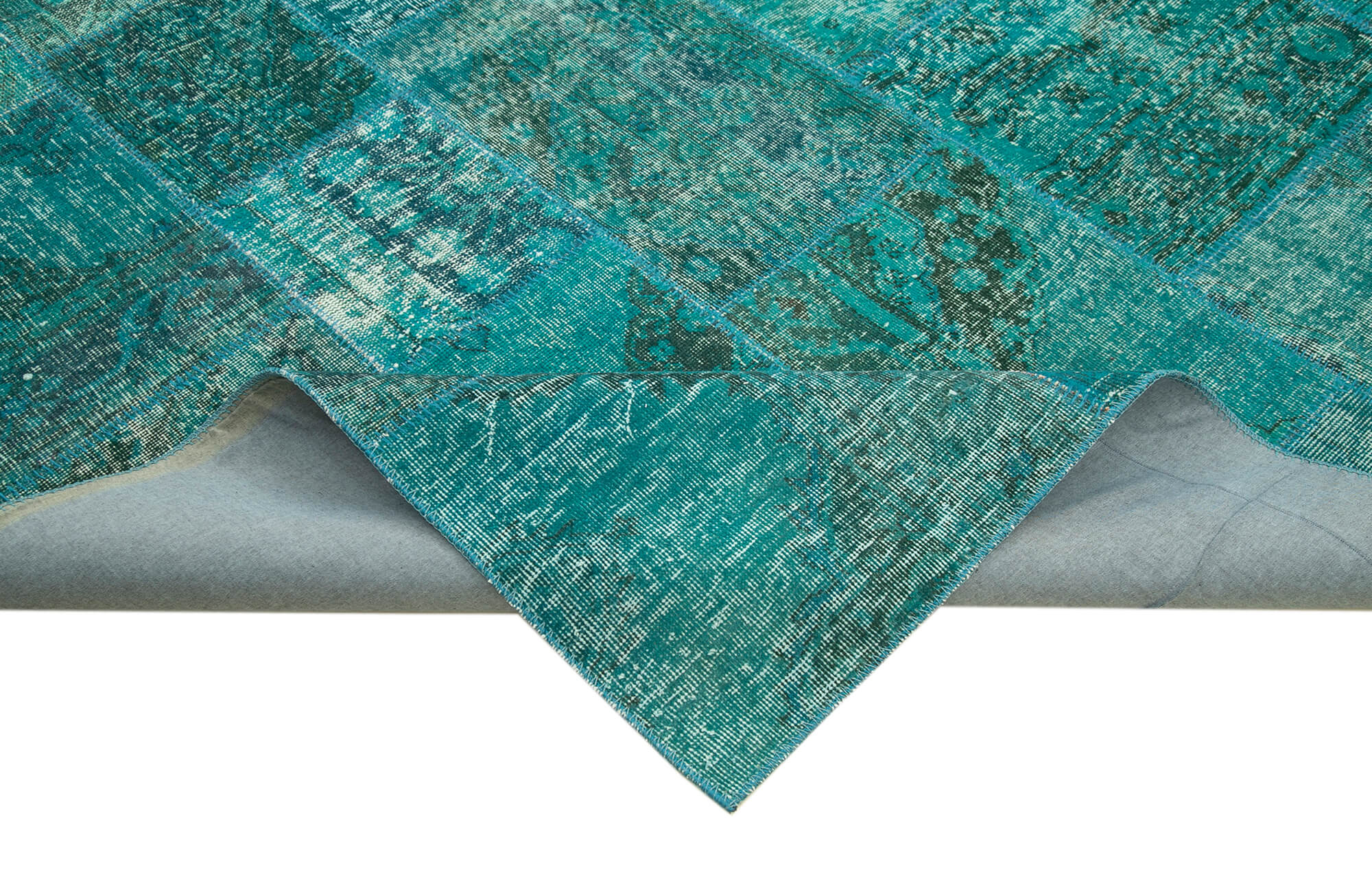 Handmade Area Rug - Turquoise Patchwork Cotton Wool Carpet 8'3''x11'6'' by Agacan