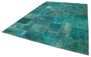 Handmade Area Rug - Turquoise Patchwork Cotton Wool Vintage Carpet 8'3" x 11'6"