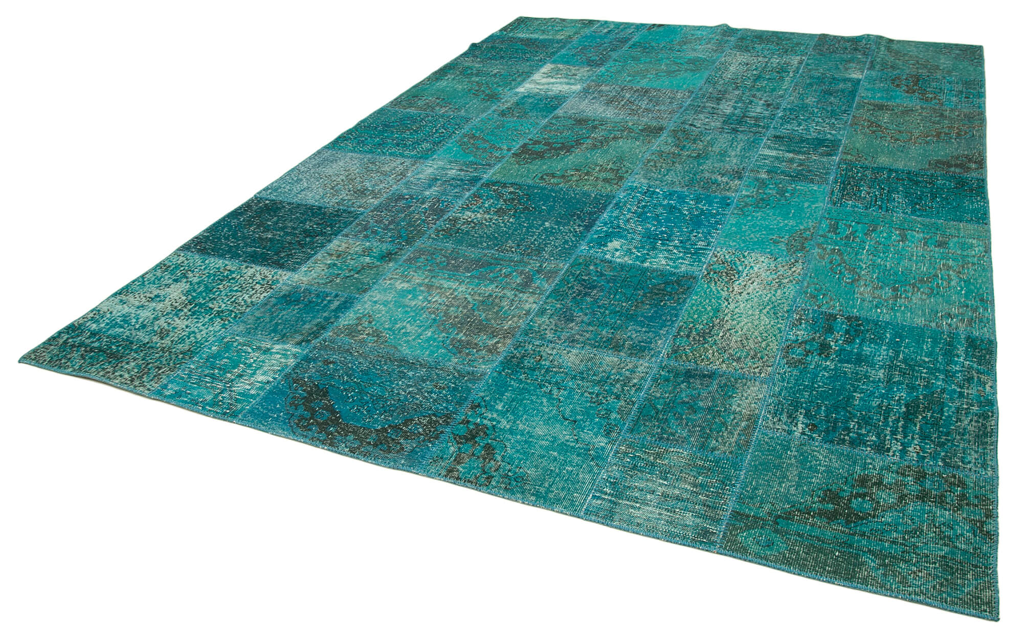 Handmade Area Rug - Turquoise Patchwork Cotton Wool Vintage Carpet 8'3" x 11'6"