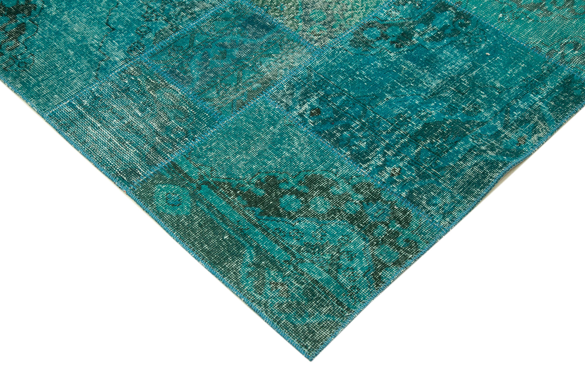 Handmade Area Rug - Turquoise Patchwork Cotton Wool Vintage Carpet 8'3" x 11'6"