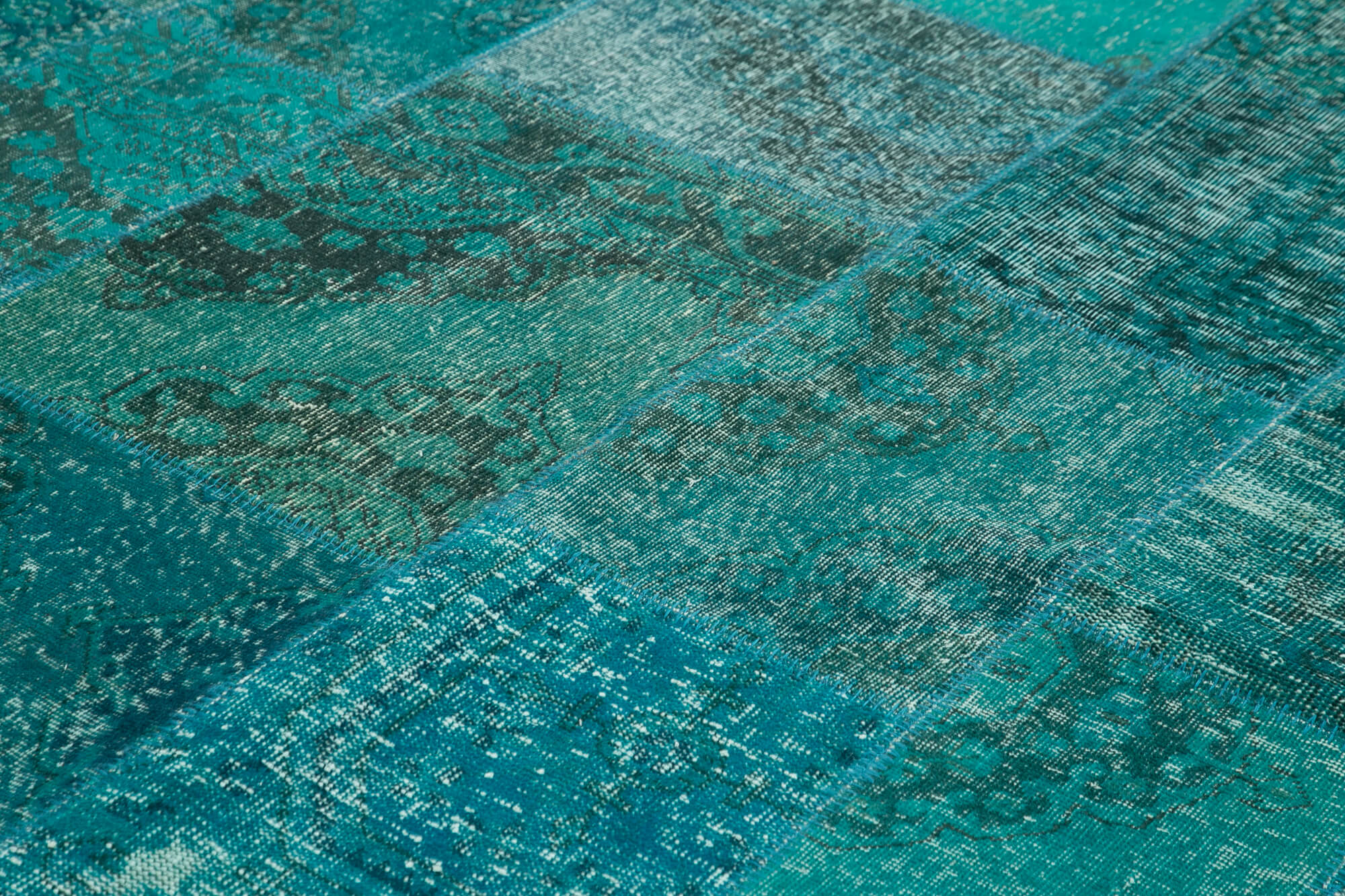 Handmade Area Rug - Turquoise Patchwork Cotton Wool Vintage Carpet 8'3" x 11'6"