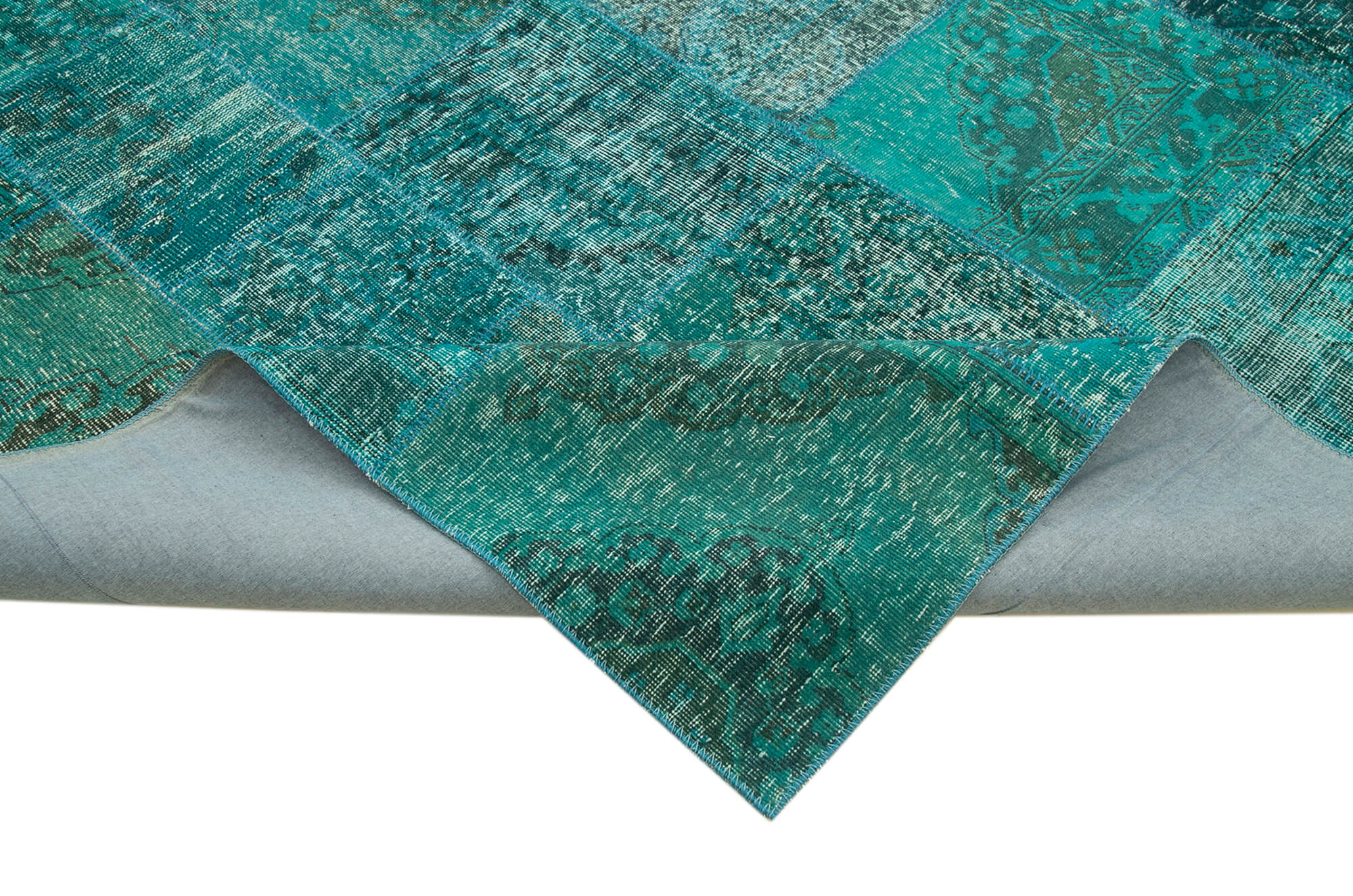 Handmade Area Rug - Turquoise Patchwork Cotton Wool Vintage Carpet 8'3" x 11'6"