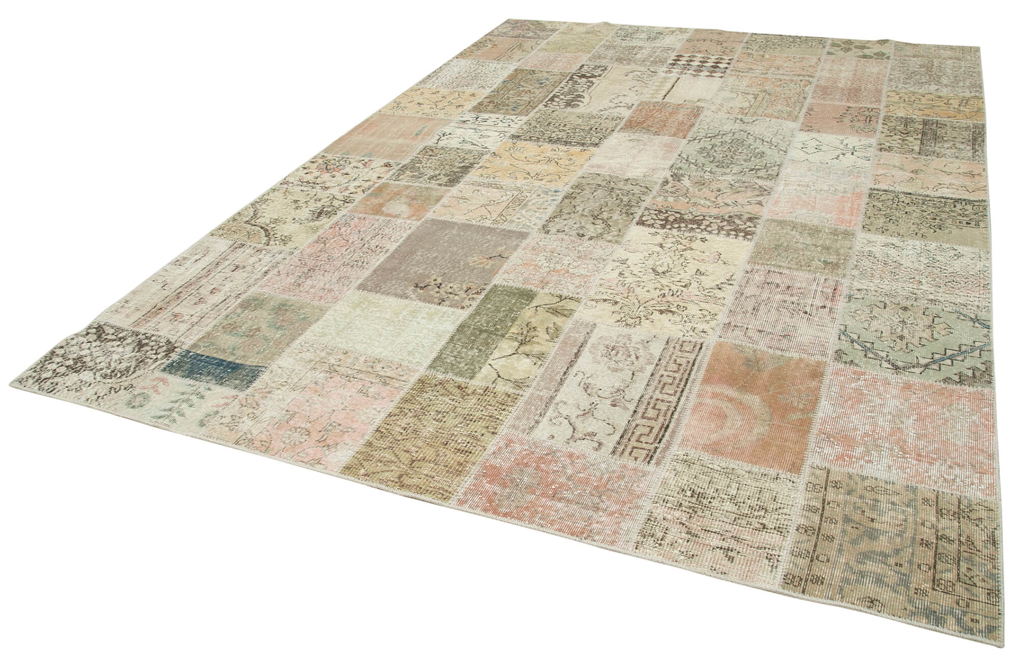 Handmade Area Rug - Kirk Yama Beige Patchwork Cotton Wool Carpet 7'11''x11'6''