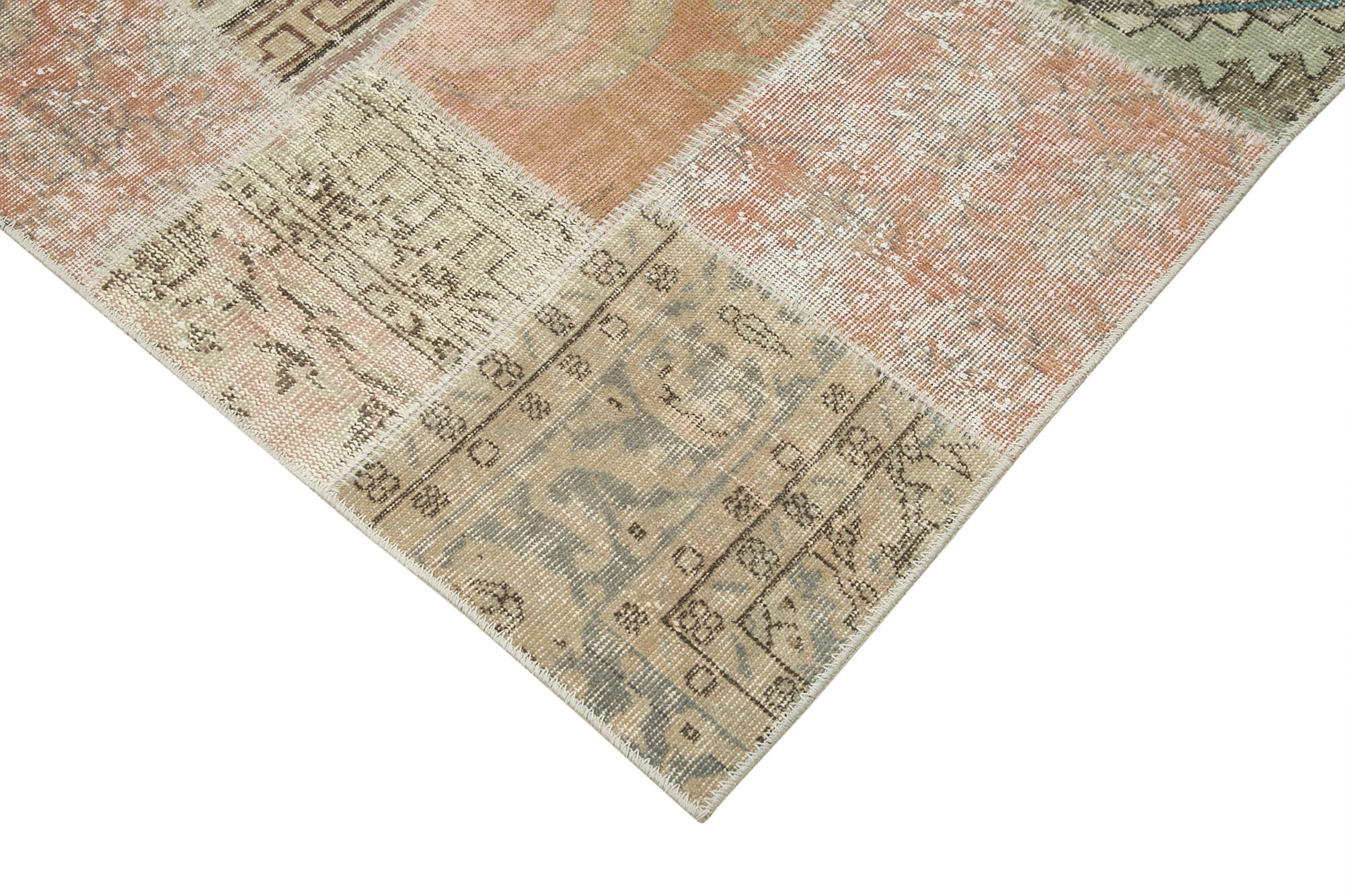 Handmade Area Rug - Kirk Yama Beige Patchwork Cotton Wool Carpet 7'11''x11'6''