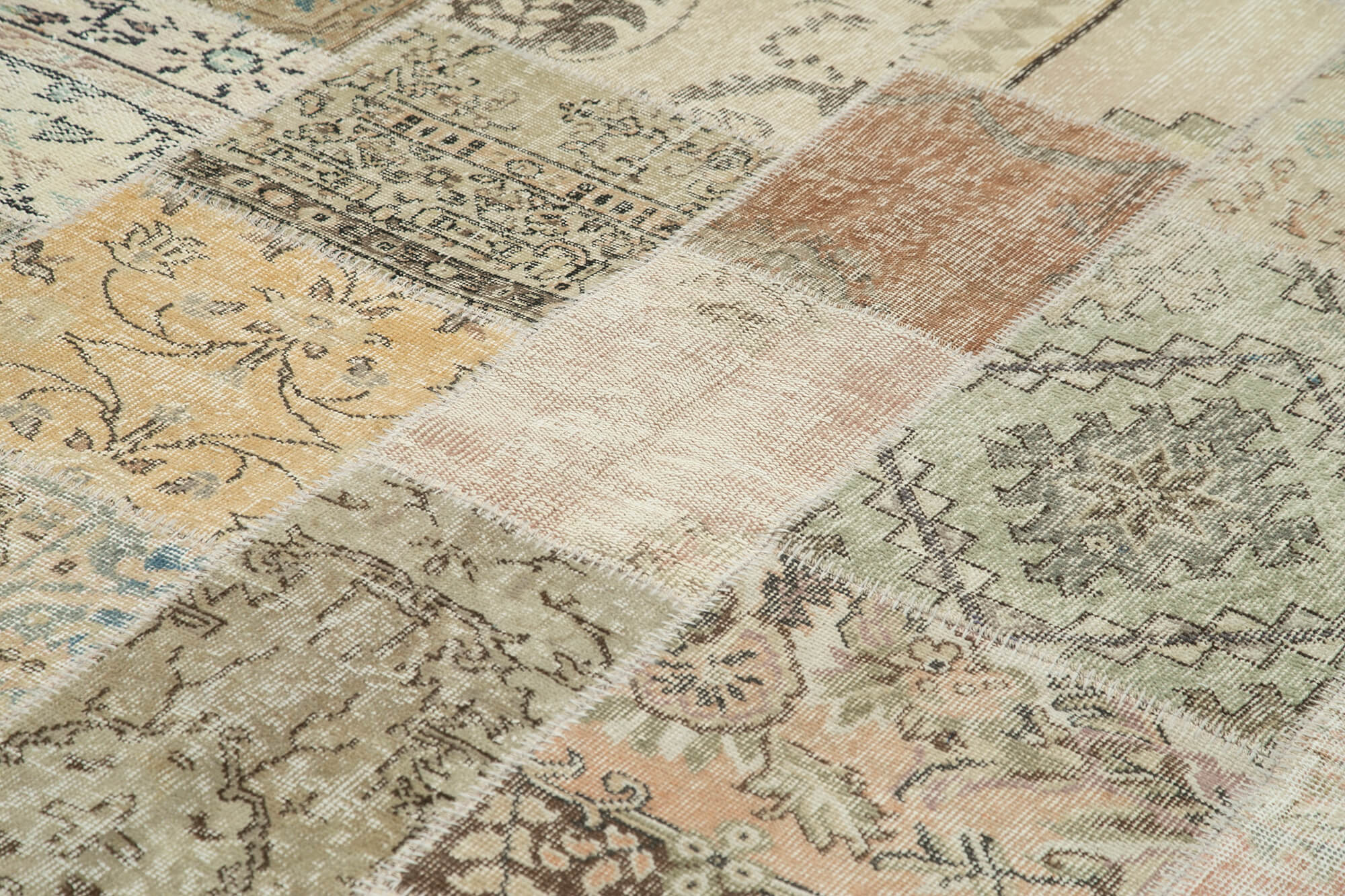 Handmade Area Rug - Kirk Yama Beige Patchwork Cotton Wool Carpet 7'11''x11'6''