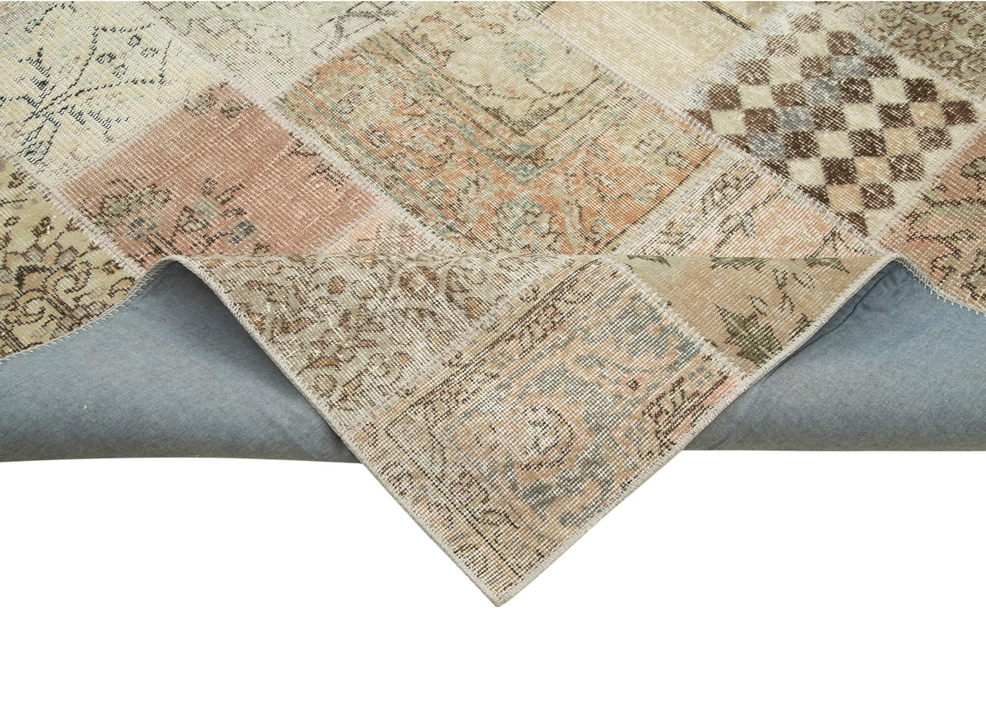 Handmade Area Rug - Kirk Yama Beige Patchwork Cotton Wool Carpet 7'11''x11'6''